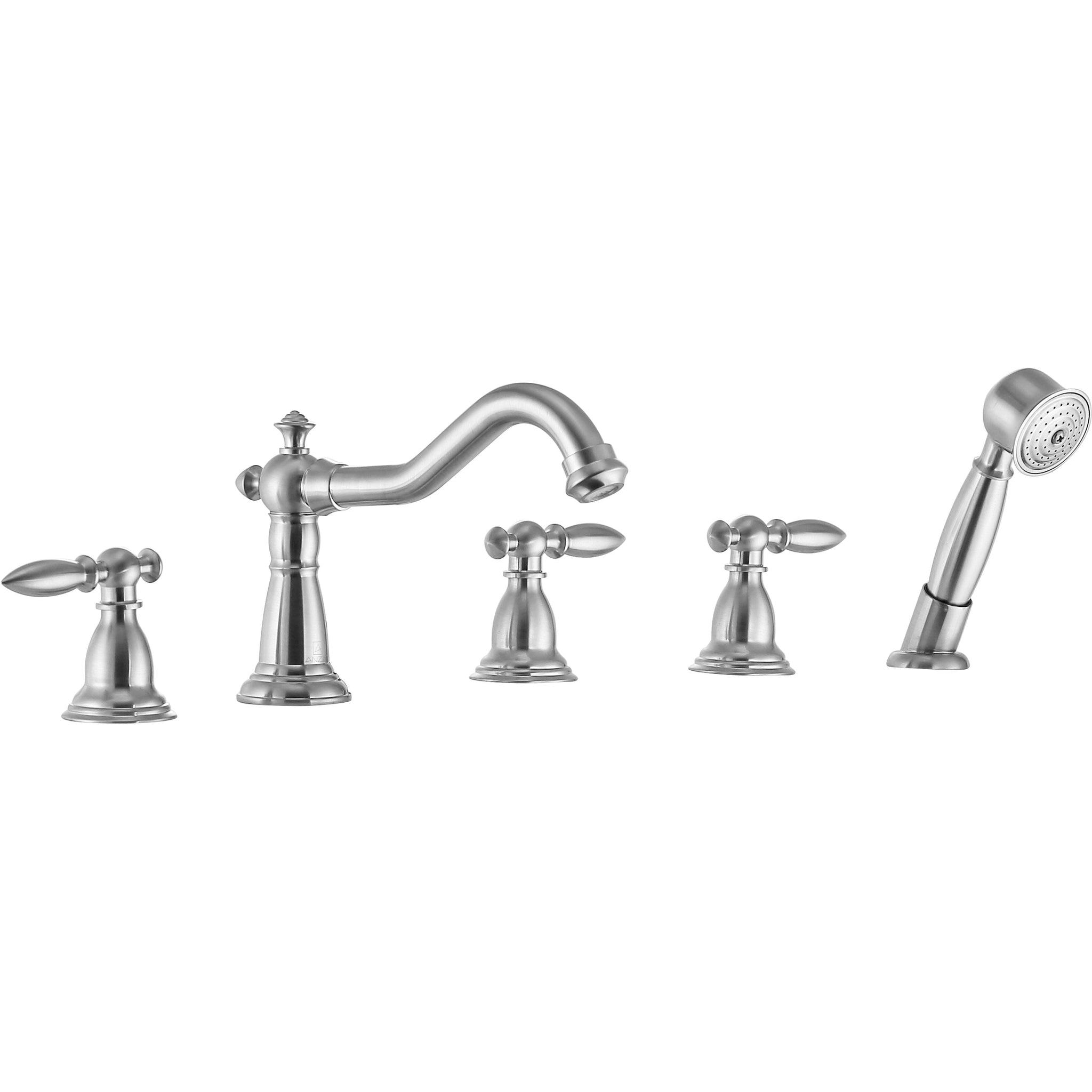 ANZZI, ANZZI Patriarch Series 3-Handle Brushed Nickel Roman Tub Faucet With Euro-Grip Handheld Sprayer