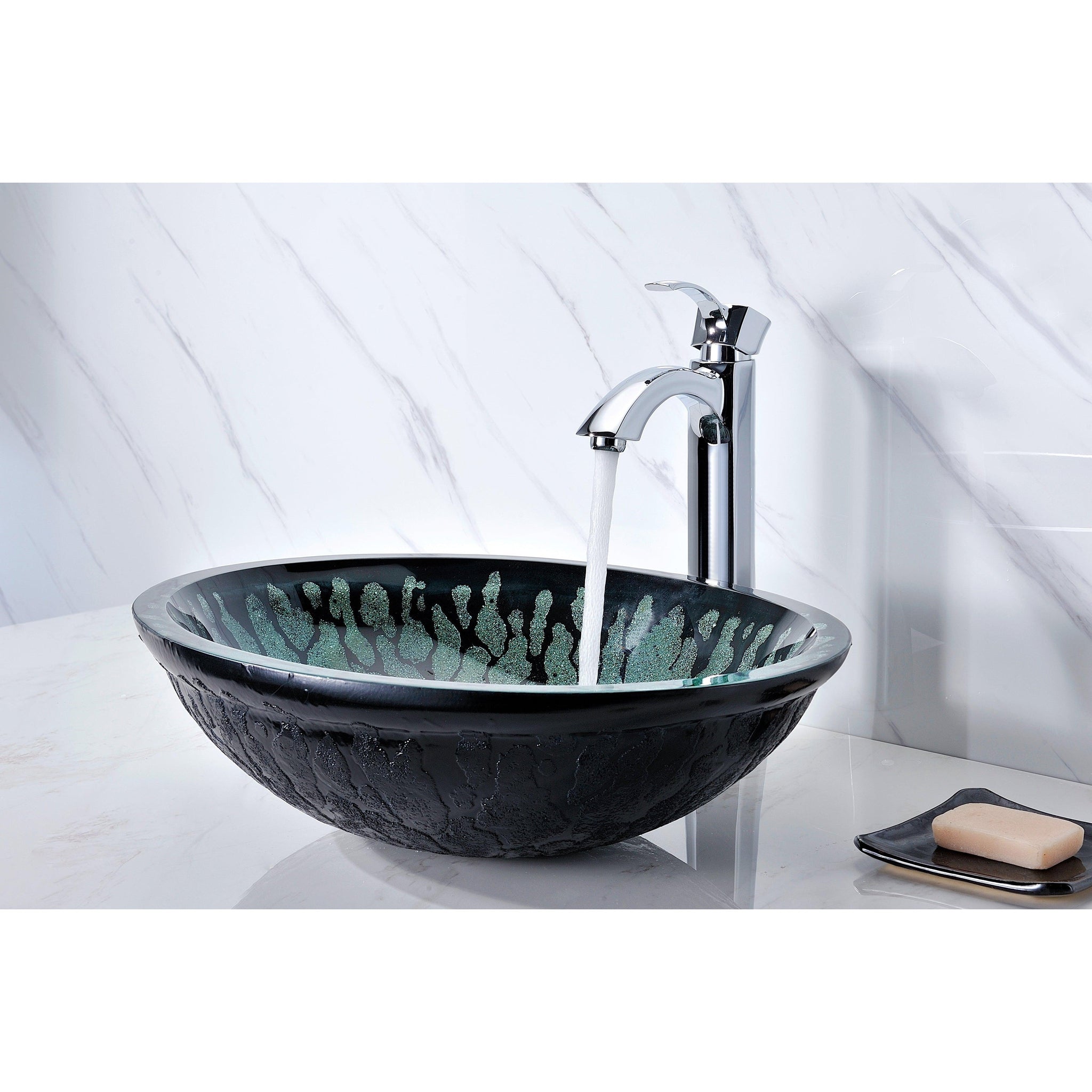 ANZZI, ANZZI Patuvendi Series 19" x 16" Oval Shaped Lustrous Black Deco-Glass Vessel Sink With Polished Chrome Pop-Up Drain