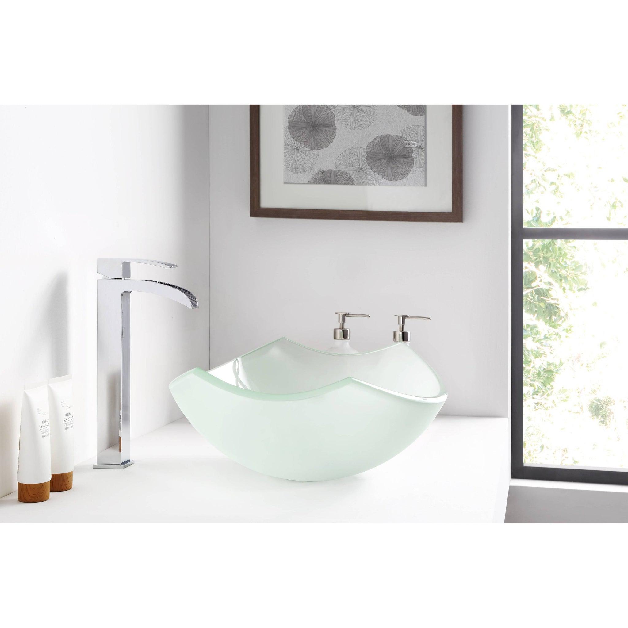 ANZZI, ANZZI Pendant Series 20" x 15" Oval Shaped Lustrous Frosted Deco-Glass Vessel Sink With Polished Chrome Pop-Up Drain