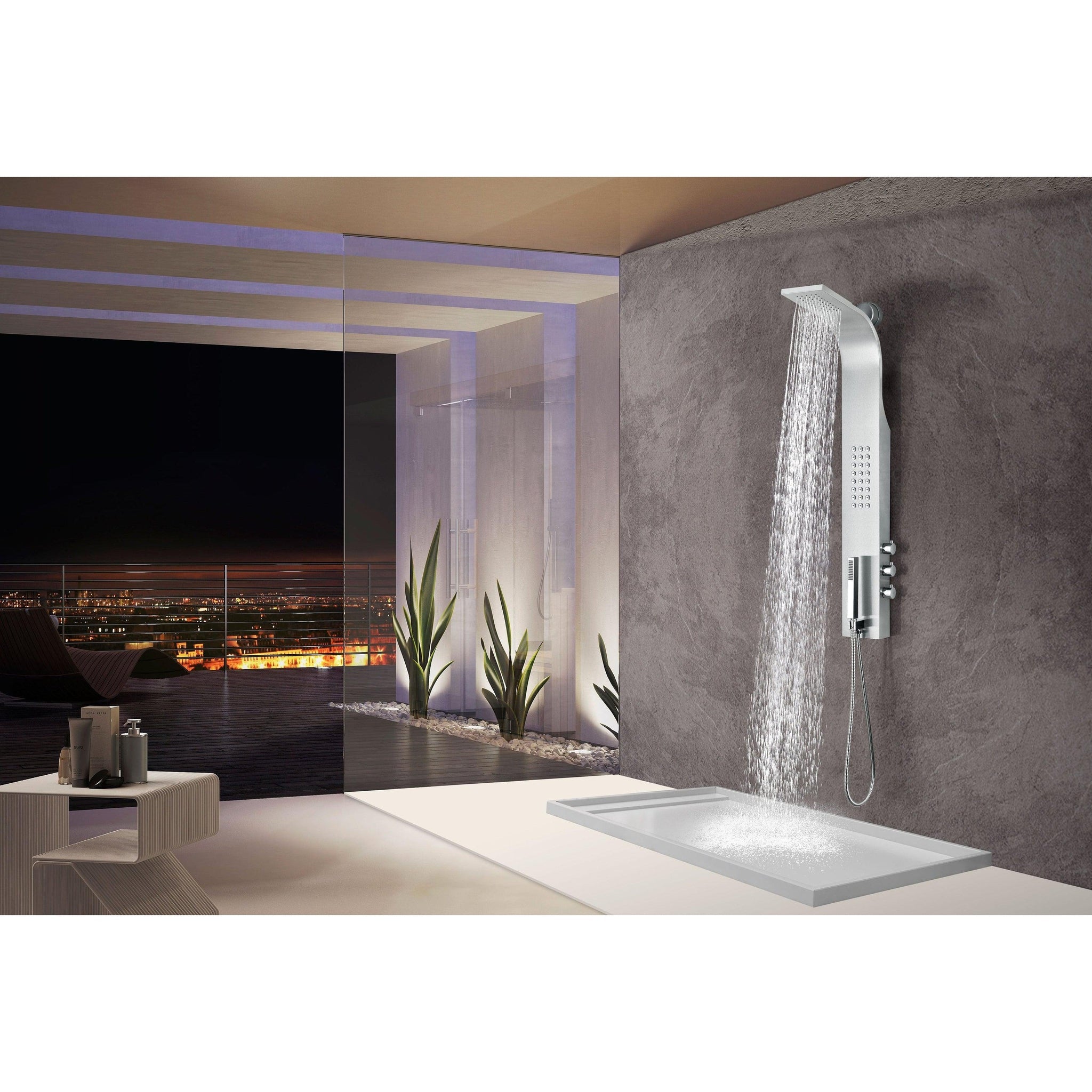 ANZZI, ANZZI Pier Series 48" Brushed Stainless Steel 1-Jetted Full Body Shower Panel With Heavy Rain Shower Head and Euro-Grip Hand Sprayer