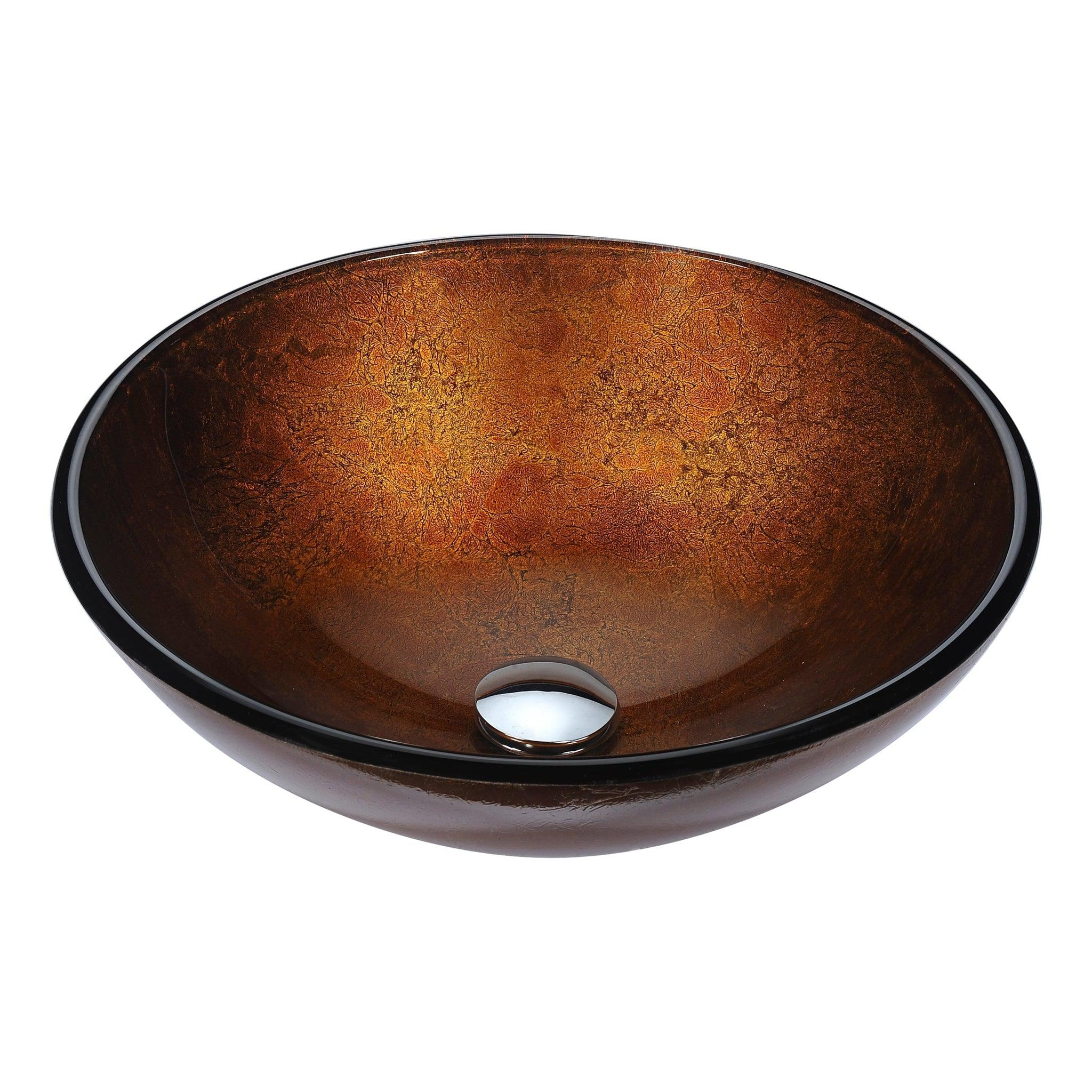 ANZZI, ANZZI Posh Series 17" x 17"  Round Amber Gold Deco-Glass Vessel Sink With Polished Chrome Pop-Up Drain