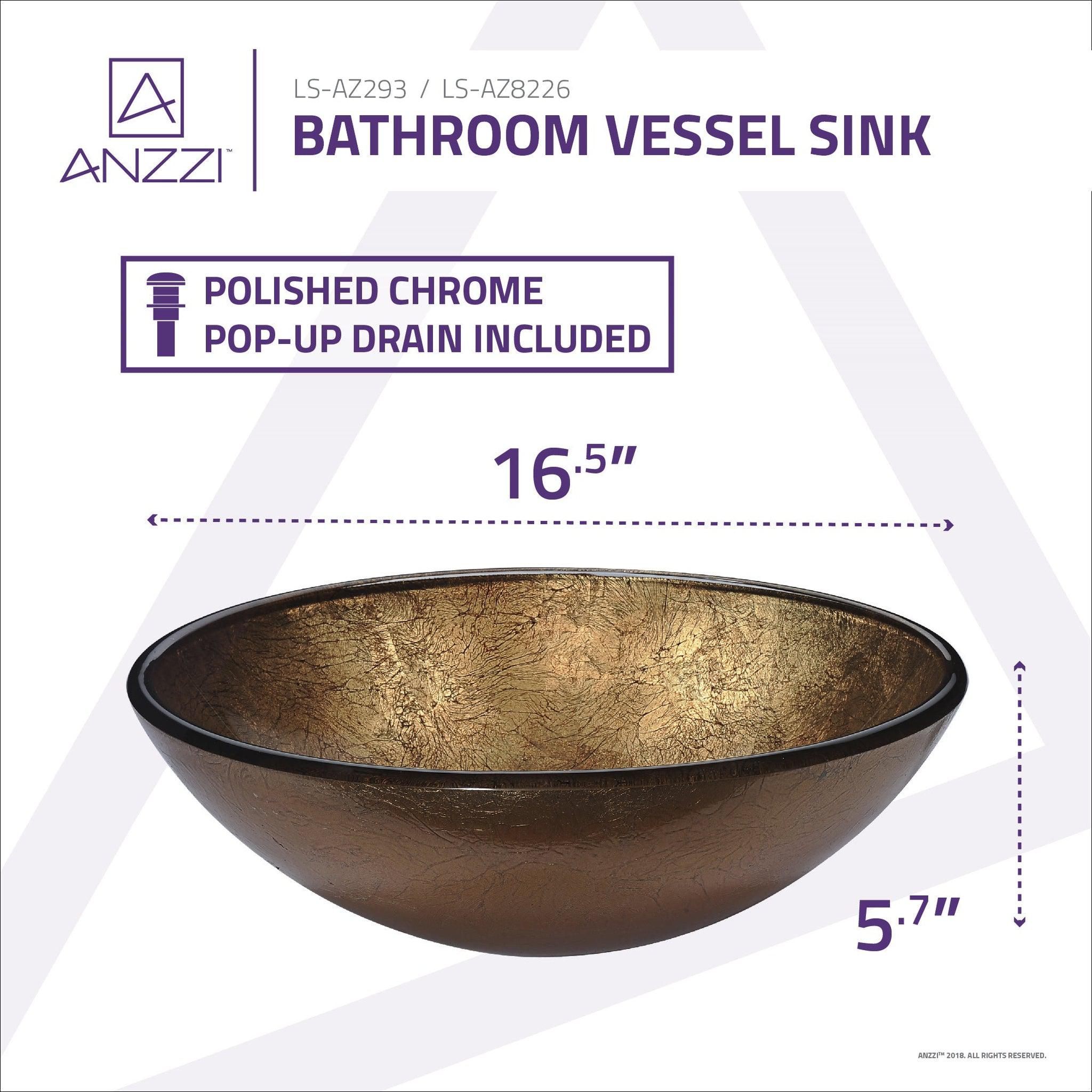 ANZZI, ANZZI Posh Series 17" x 17" Round Celestial Earth Deco-Glass Vessel Sink With Polished Chrome Pop-Up Drain