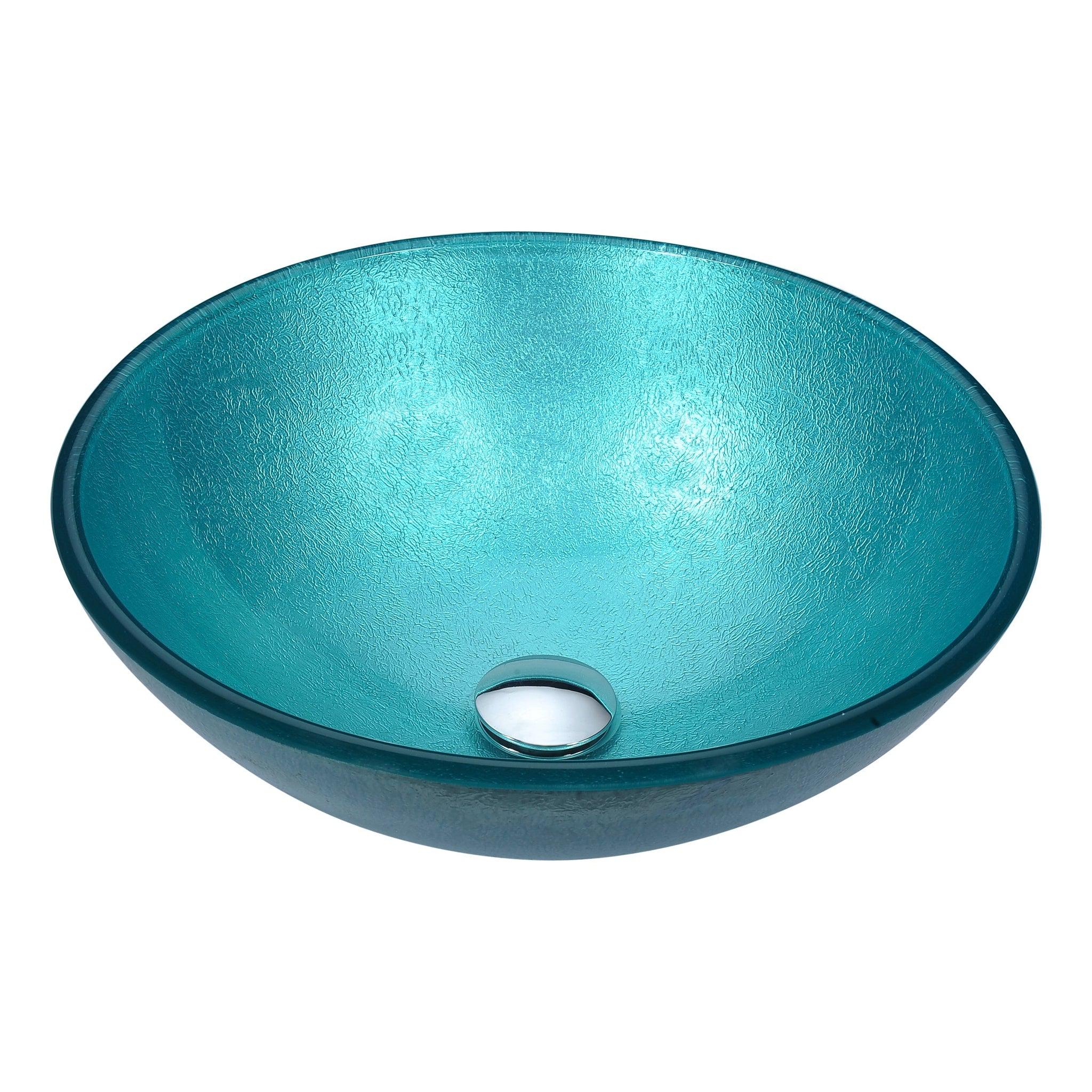 ANZZI, ANZZI Posh Series 17" x 17" Round Coral Blue Deco-Glass Vessel Sink With Polished Chrome Pop-Up Drain