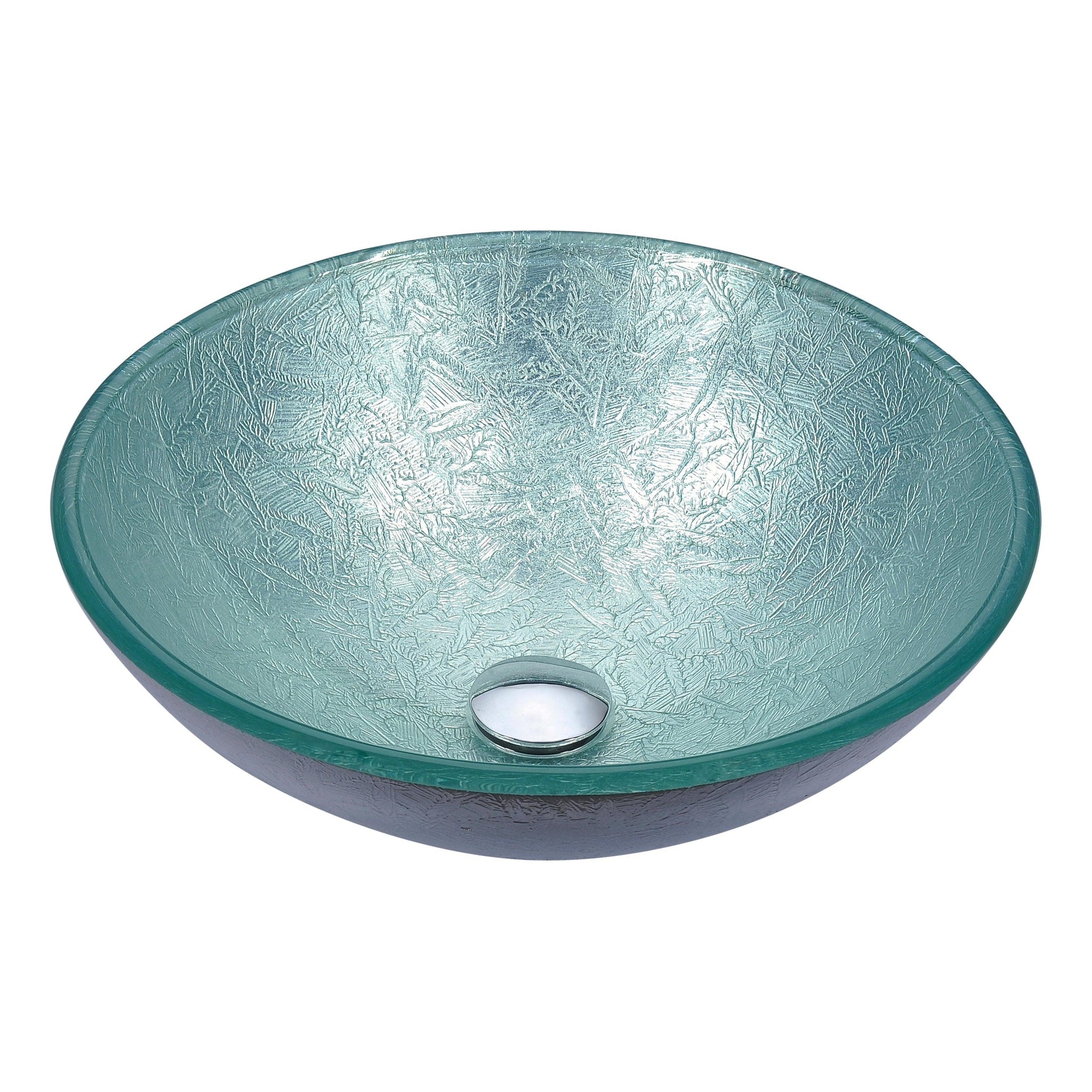 ANZZI, ANZZI Posh Series 17" x 17" Round Glacial Silver Deco-Glass Vessel Sink With Polished Chrome Pop-Up Drain