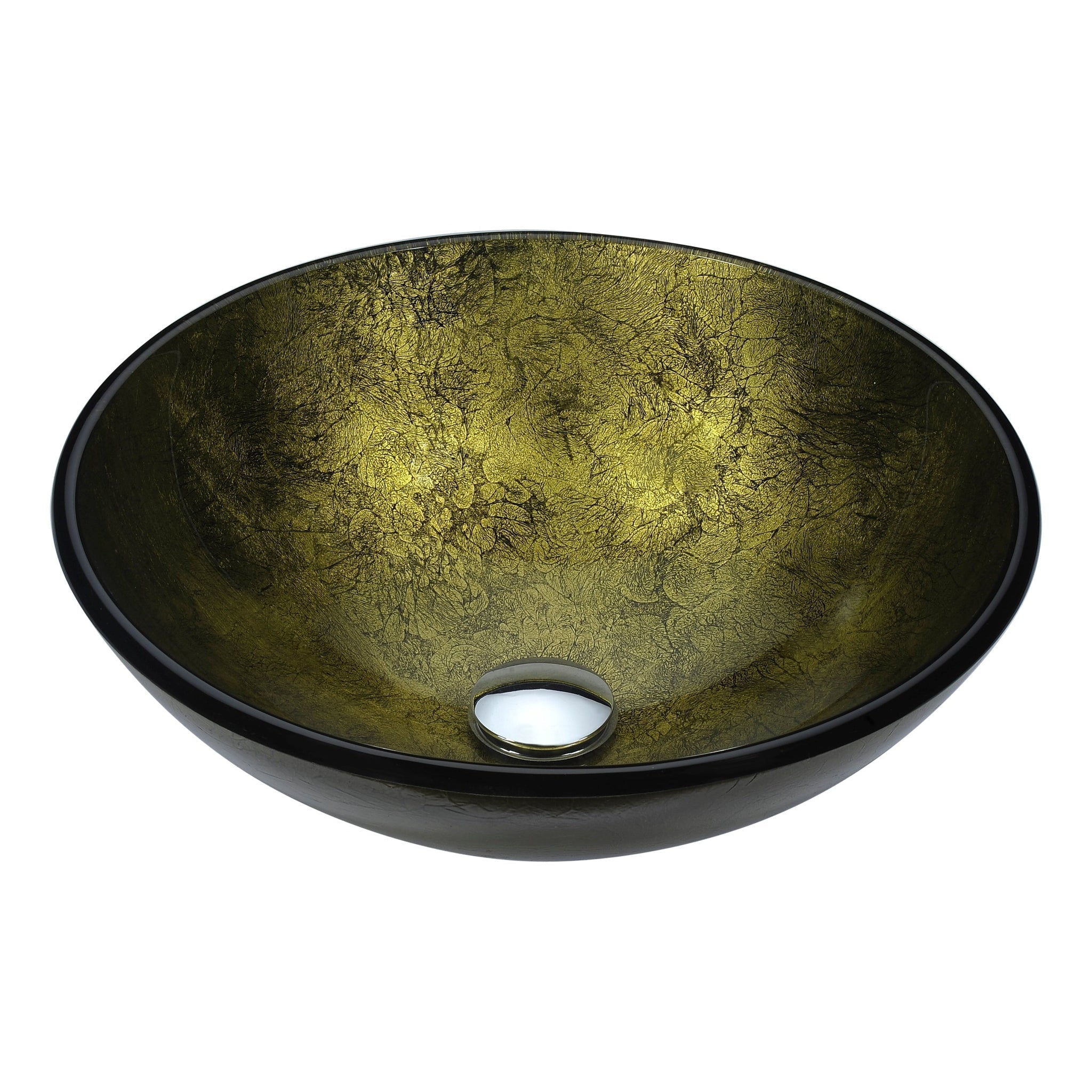 ANZZI, ANZZI Posh Series 17" x 17" Round Verdure Gold Deco-Glass Vessel Sink With Polished Chrome Pop-Up Drain