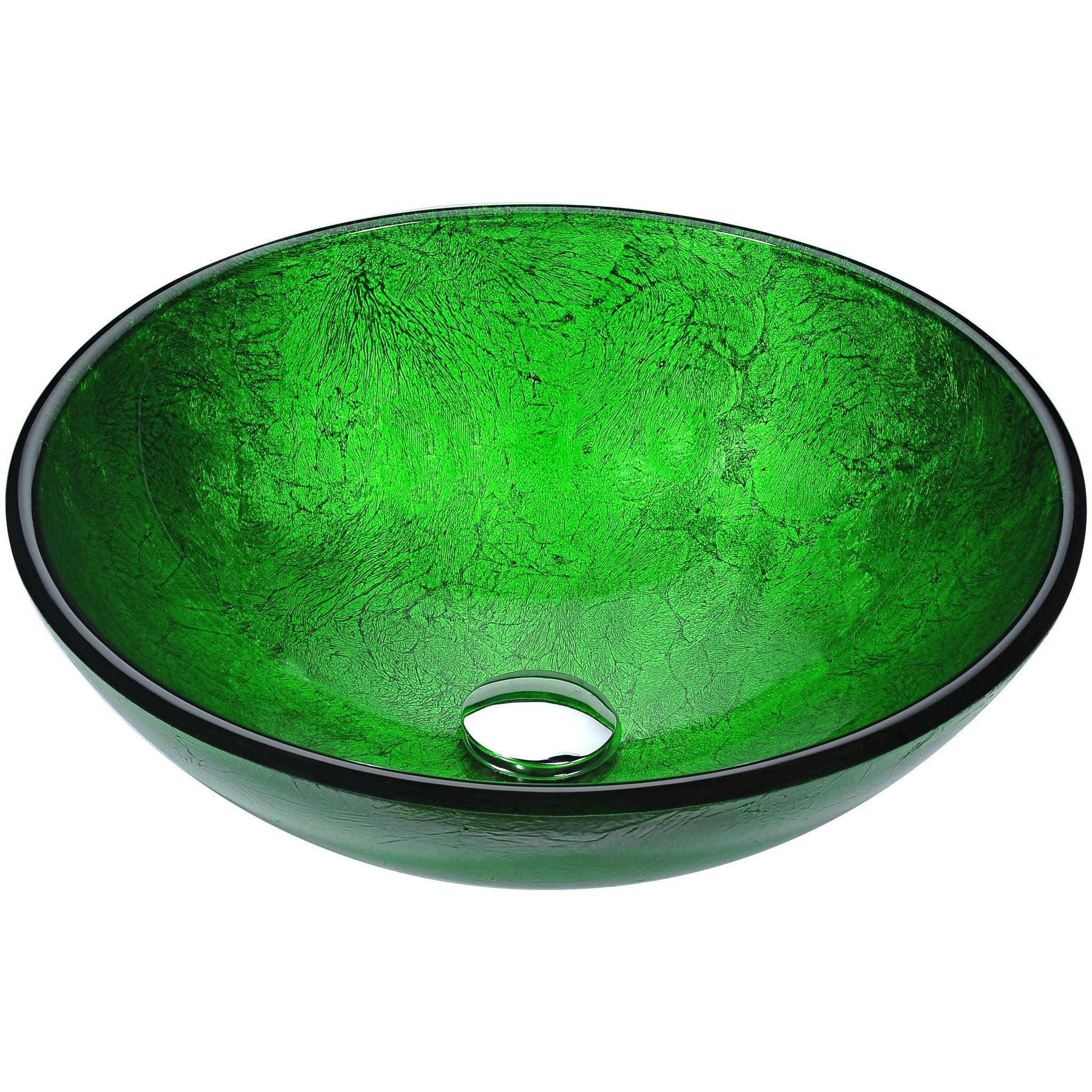 ANZZI, ANZZI Posh Series 17" x 17" Round Verdure Green Deco-Glass Vessel Sink With Polished Chrome Pop-Up Drain