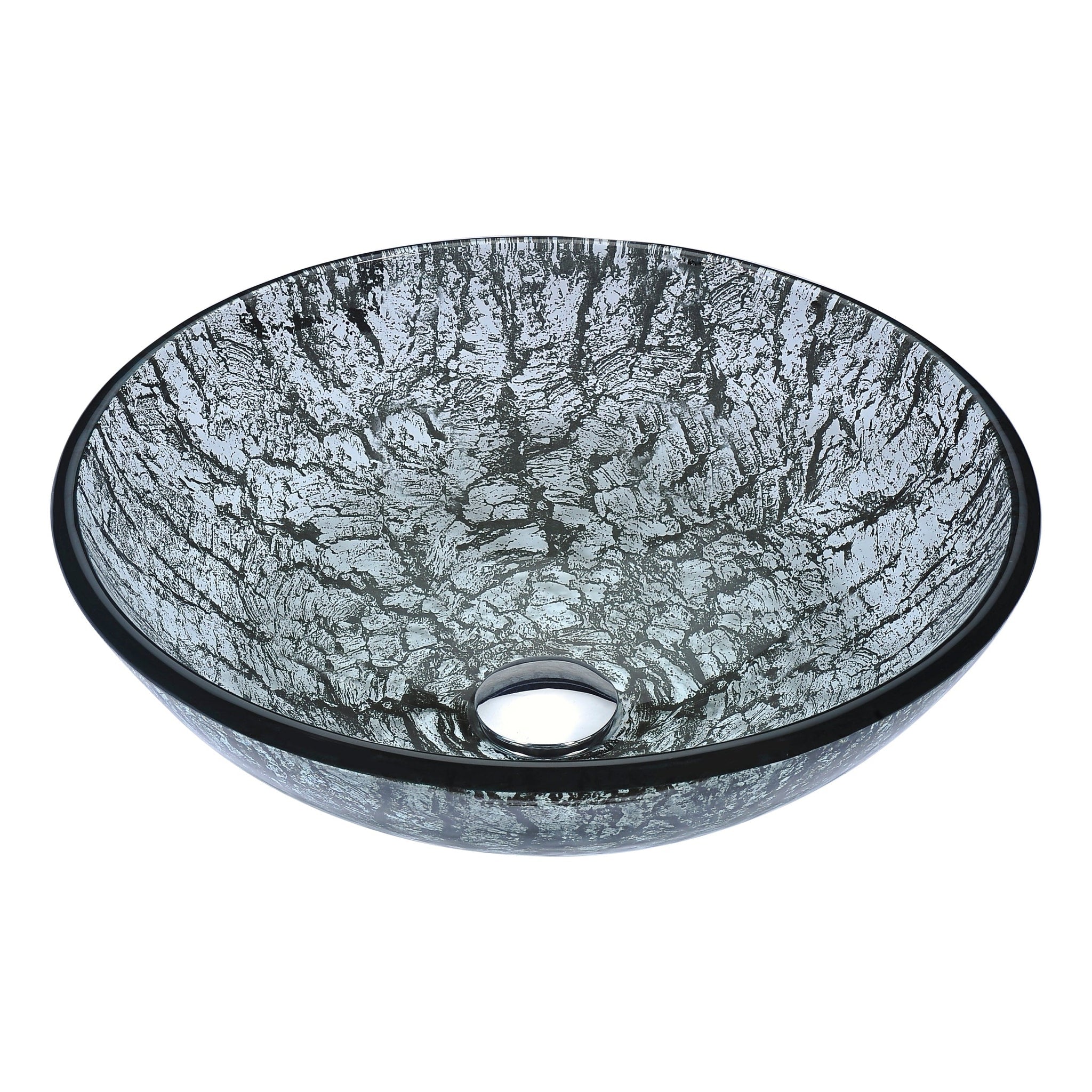 ANZZI, ANZZI Posh Series 17" x 17" Round Verdure Silver Deco-Glass Vessel Sink With Polished Chrome Pop-Up Drain