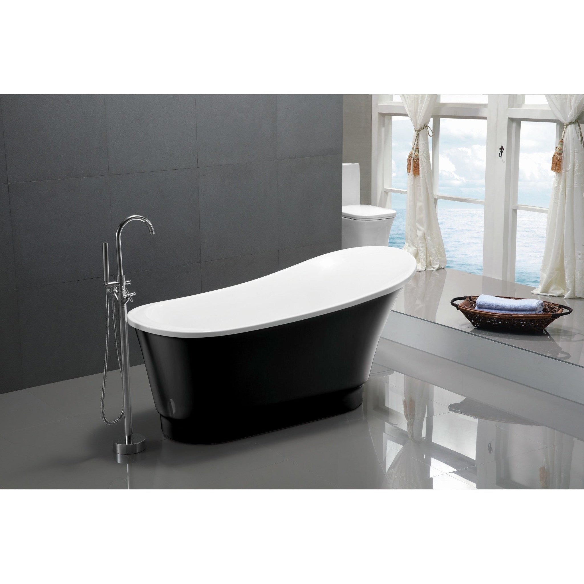 ANZZI, ANZZI Prima Series 67" x 31" Glossy Black Freestanding Bathtub With Built-In Overflow and Pop-Up Drain