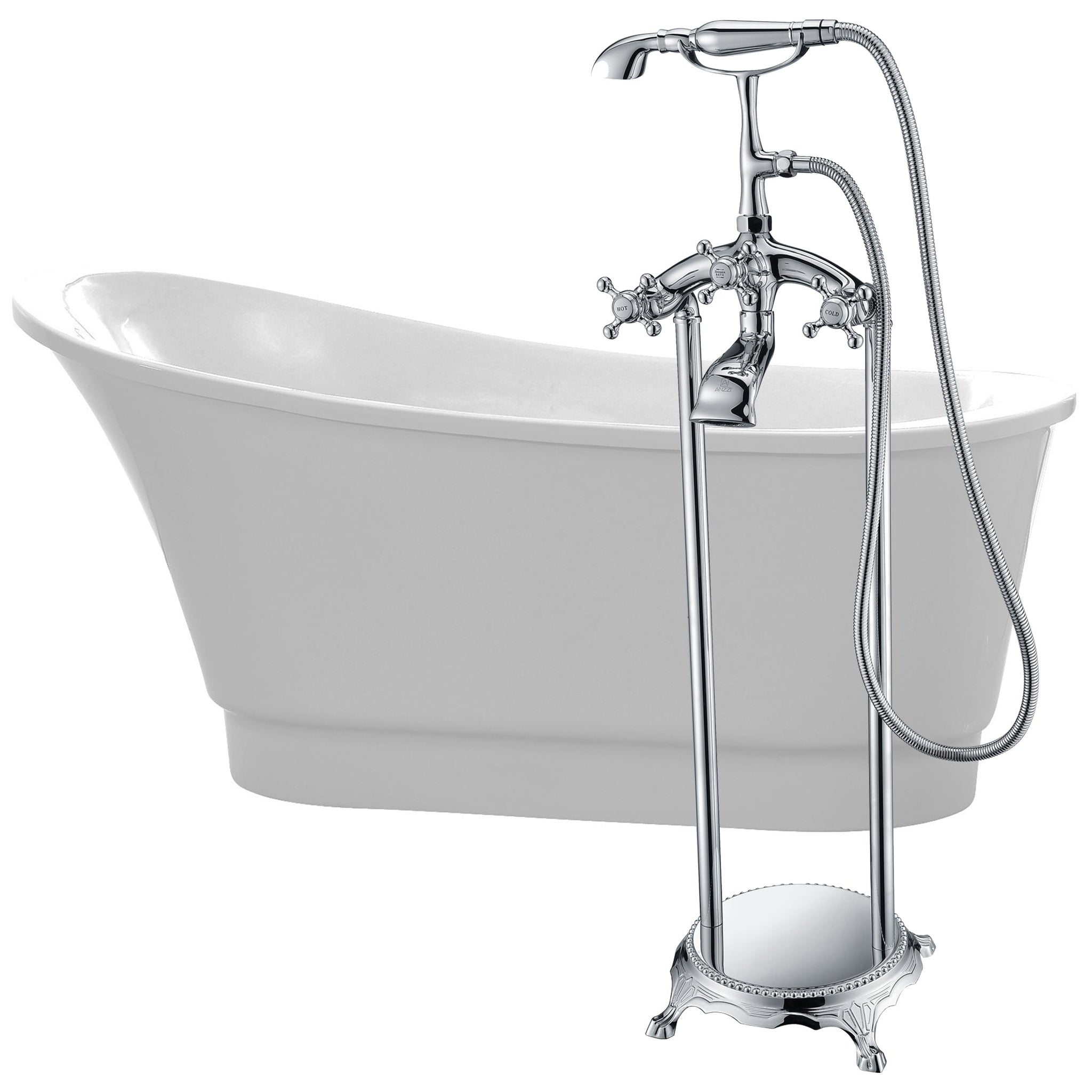 ANZZI, ANZZI Prima Series 67" x 31" Glossy White Freestanding Bathtub With Built-In Overflow, Pop Up Drain and Tugela Bathub Faucet