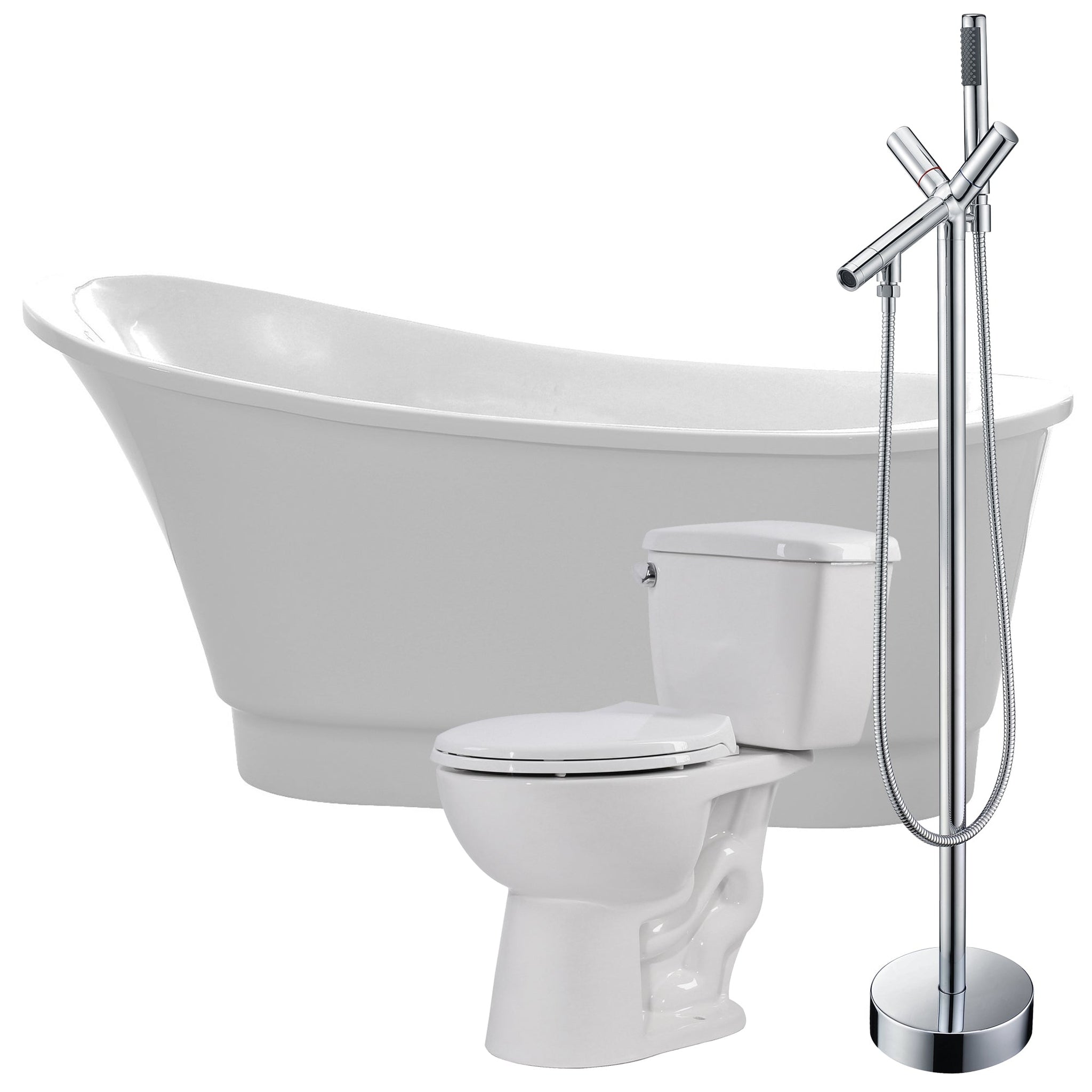 ANZZI, ANZZI Prima Series 67" x 31" Glossy White Freestanding Bathtub With Havasu Bathub Faucet and Cavalier Toilet