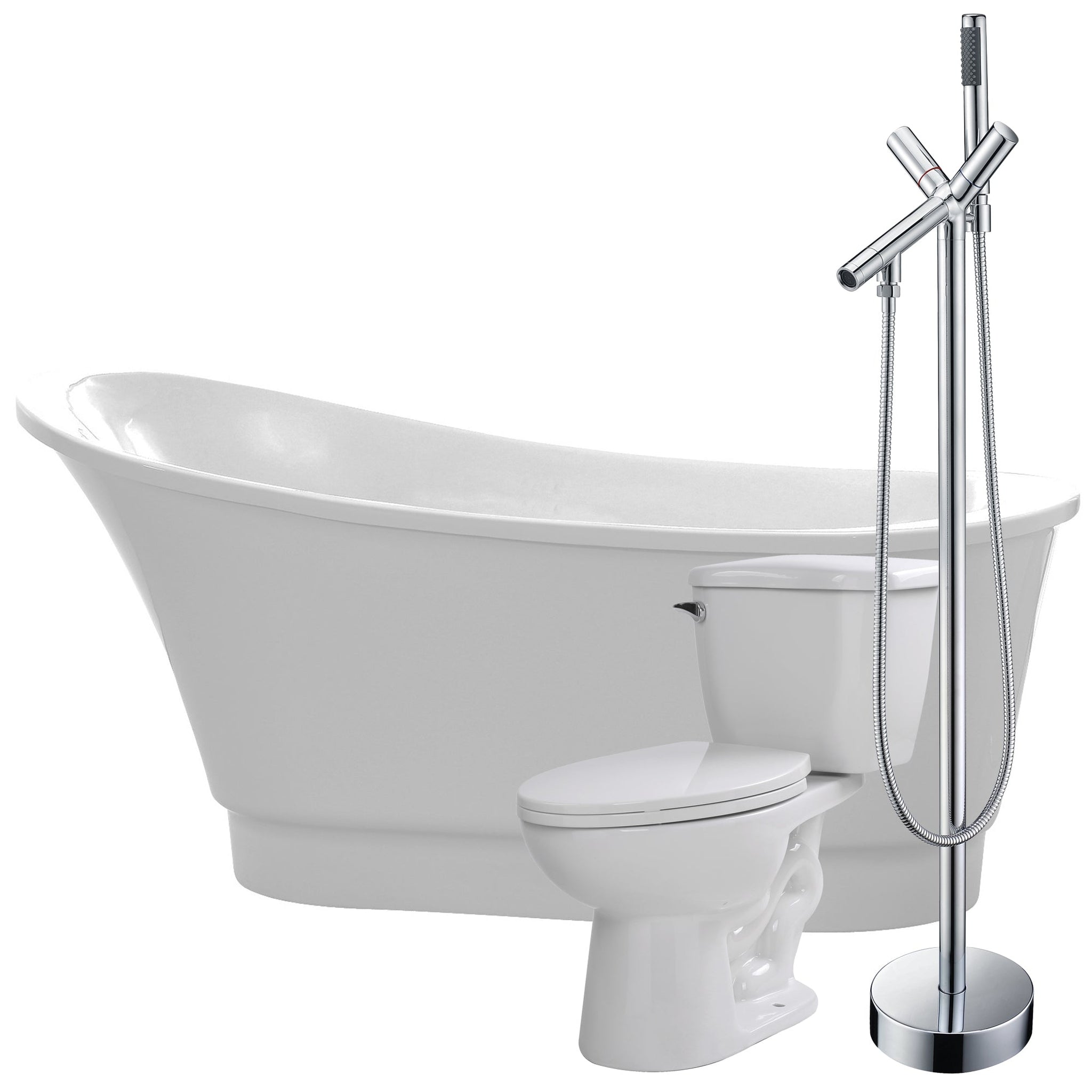 ANZZI, ANZZI Prima Series 67" x 31" Glossy White Freestanding Bathtub With Havasu Bathub Faucet and Kame Toilet