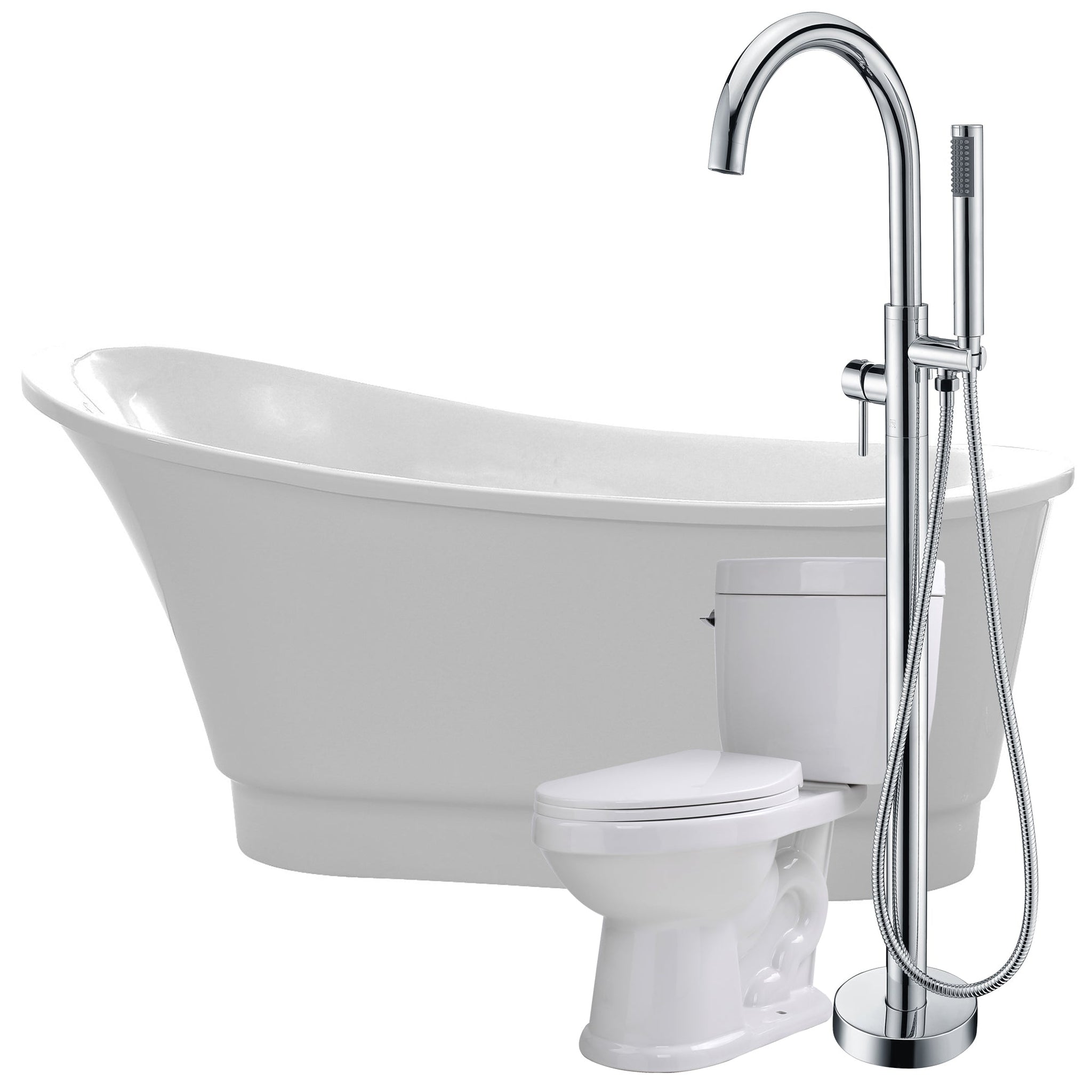 ANZZI, ANZZI Prima Series 67" x 31" Glossy White Freestanding Bathtub With Kros Bathub Faucet and Talos Toilet