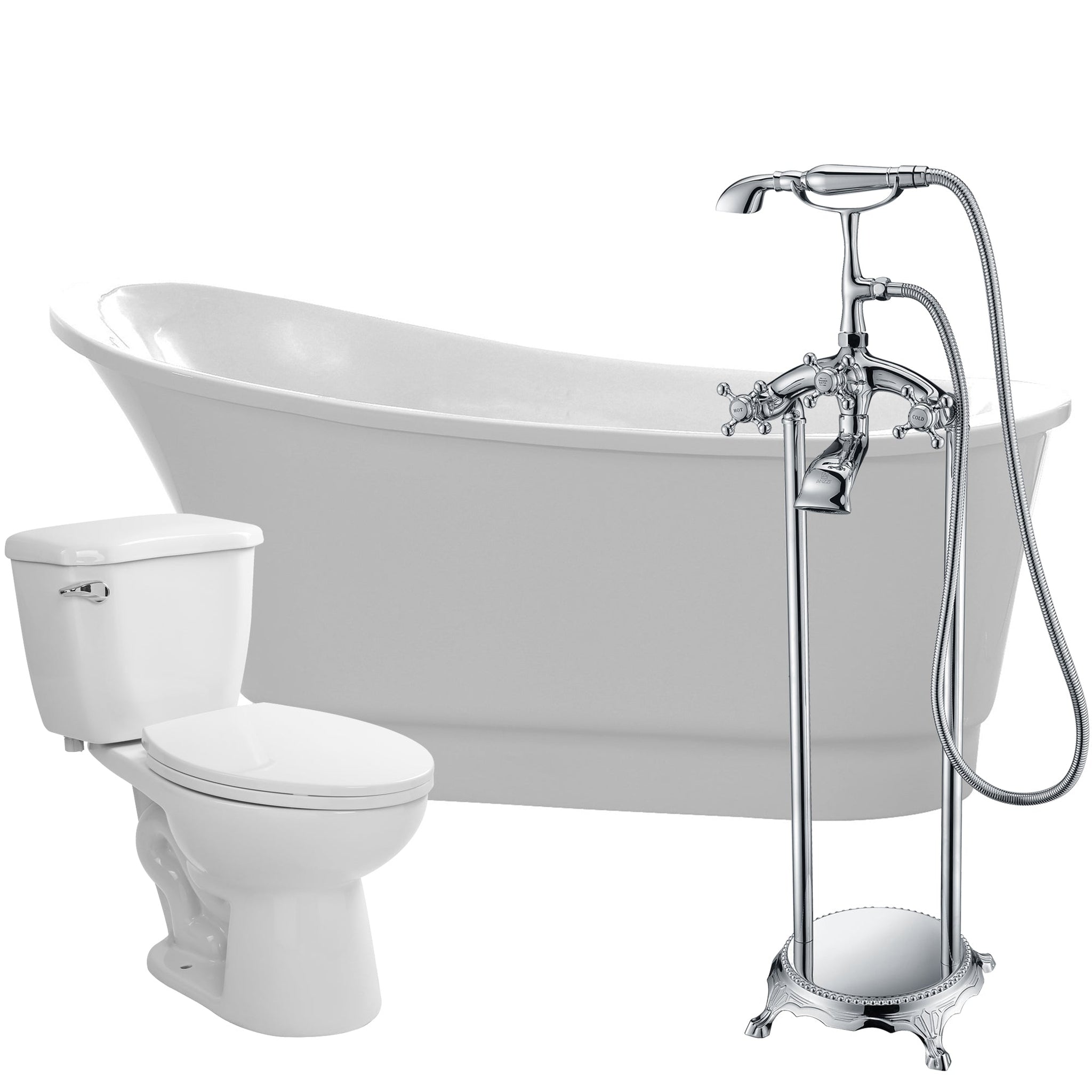 ANZZI, ANZZI Prima Series 67" x 31" Glossy White Freestanding Bathtub With Tugela Bathtub Faucet and Kame Toilet