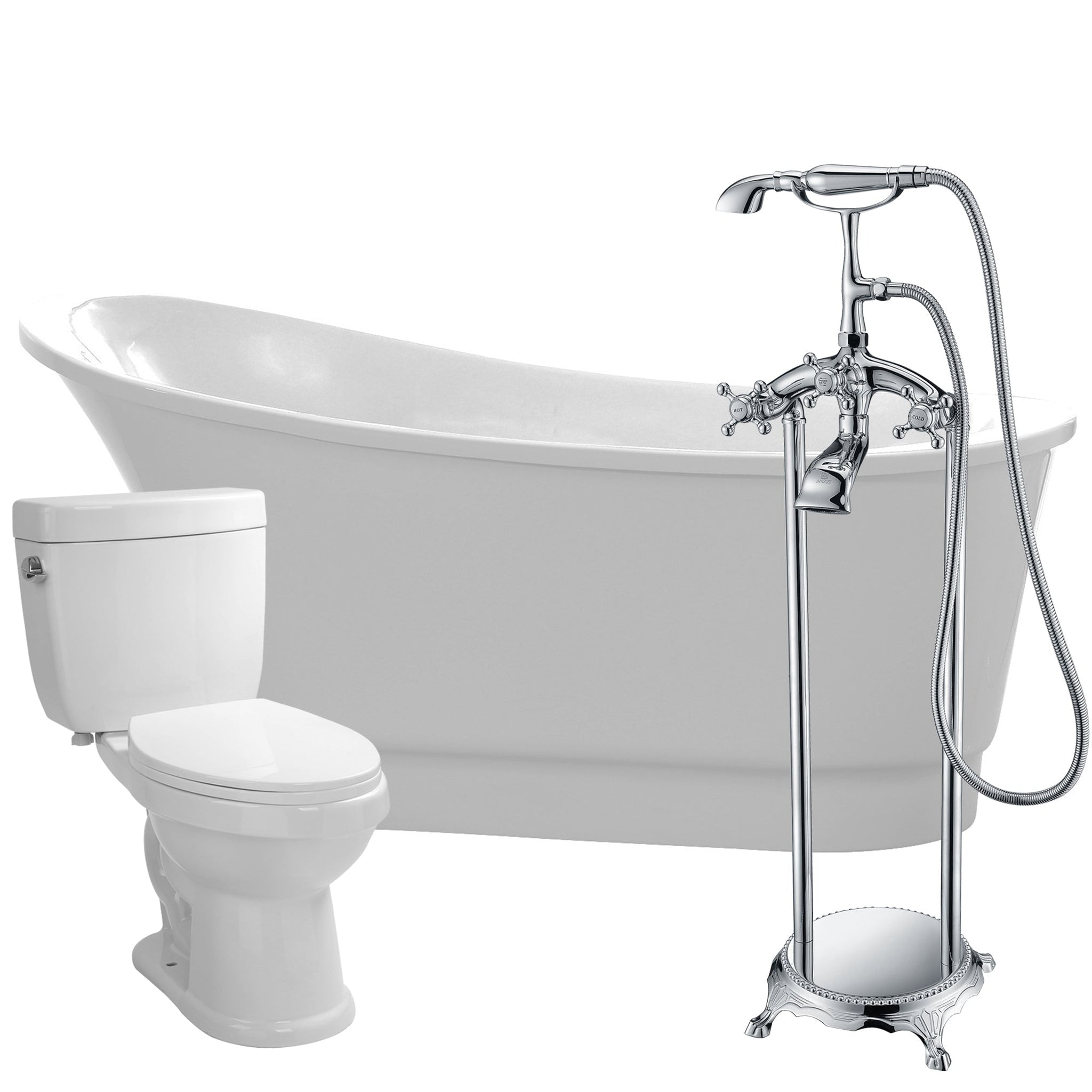 ANZZI, ANZZI Prima Series 67" x 31" Glossy White Freestanding Bathtub With Tugela Bathub Faucet and Talos Toilet