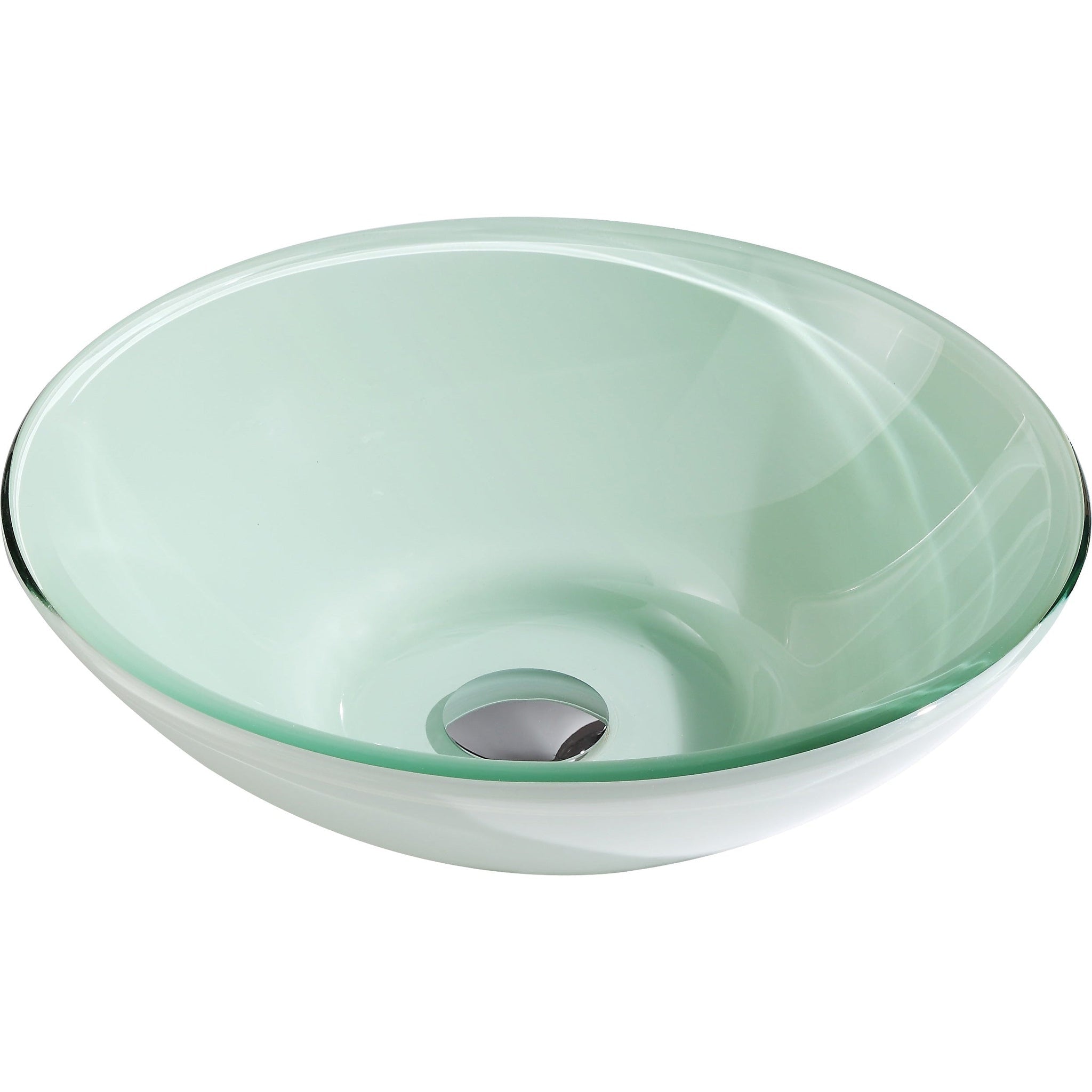 ANZZI, ANZZI Raider Series 16" x 16" Round Lustrous Light Green Deco-Glass Vessel Sink With Polished Chrome Pop-Up Drain