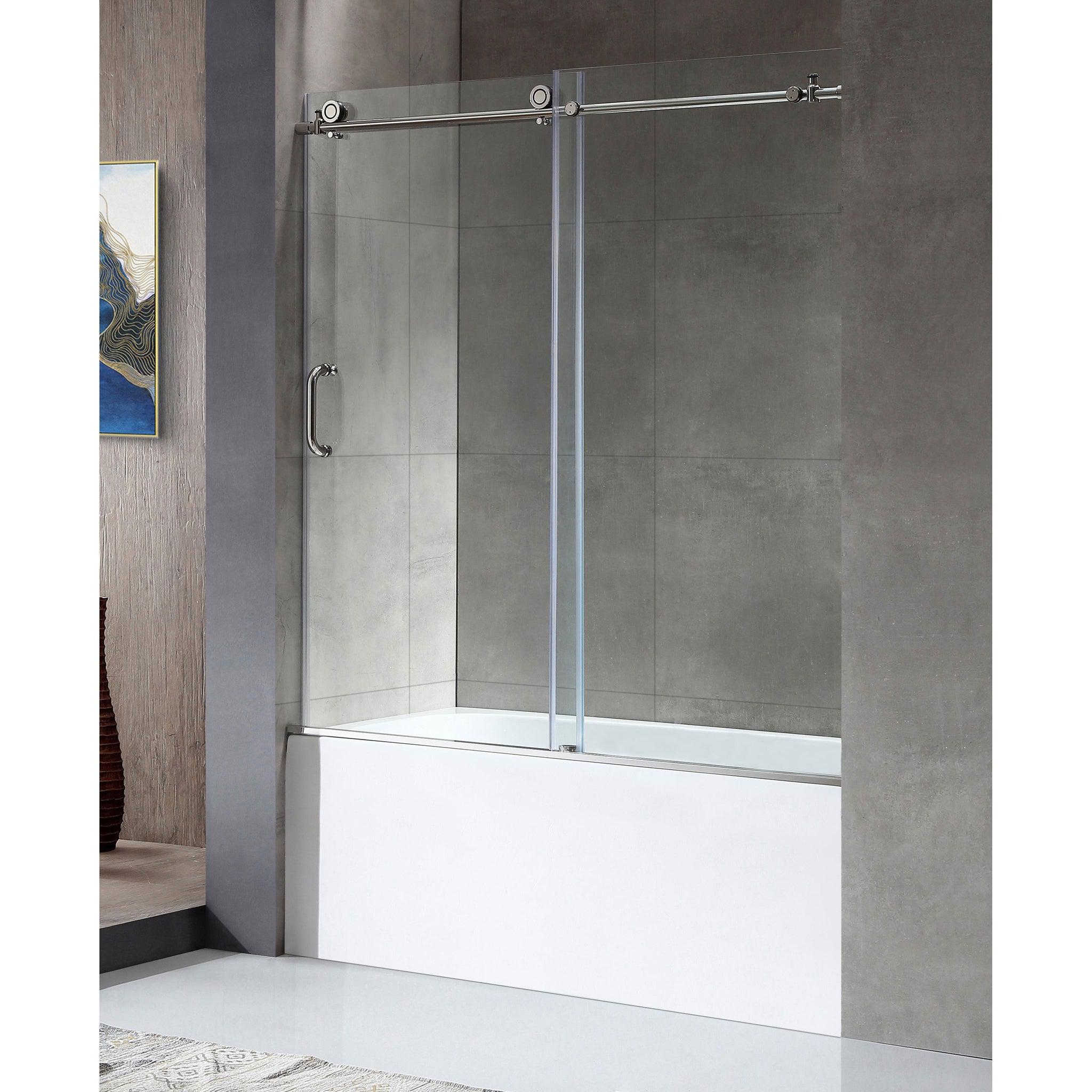 ANZZI, ANZZI Raymore Series 60" x 62" Polished Chrome Frameless Sliding Bathtub Door With Tsunami Guard