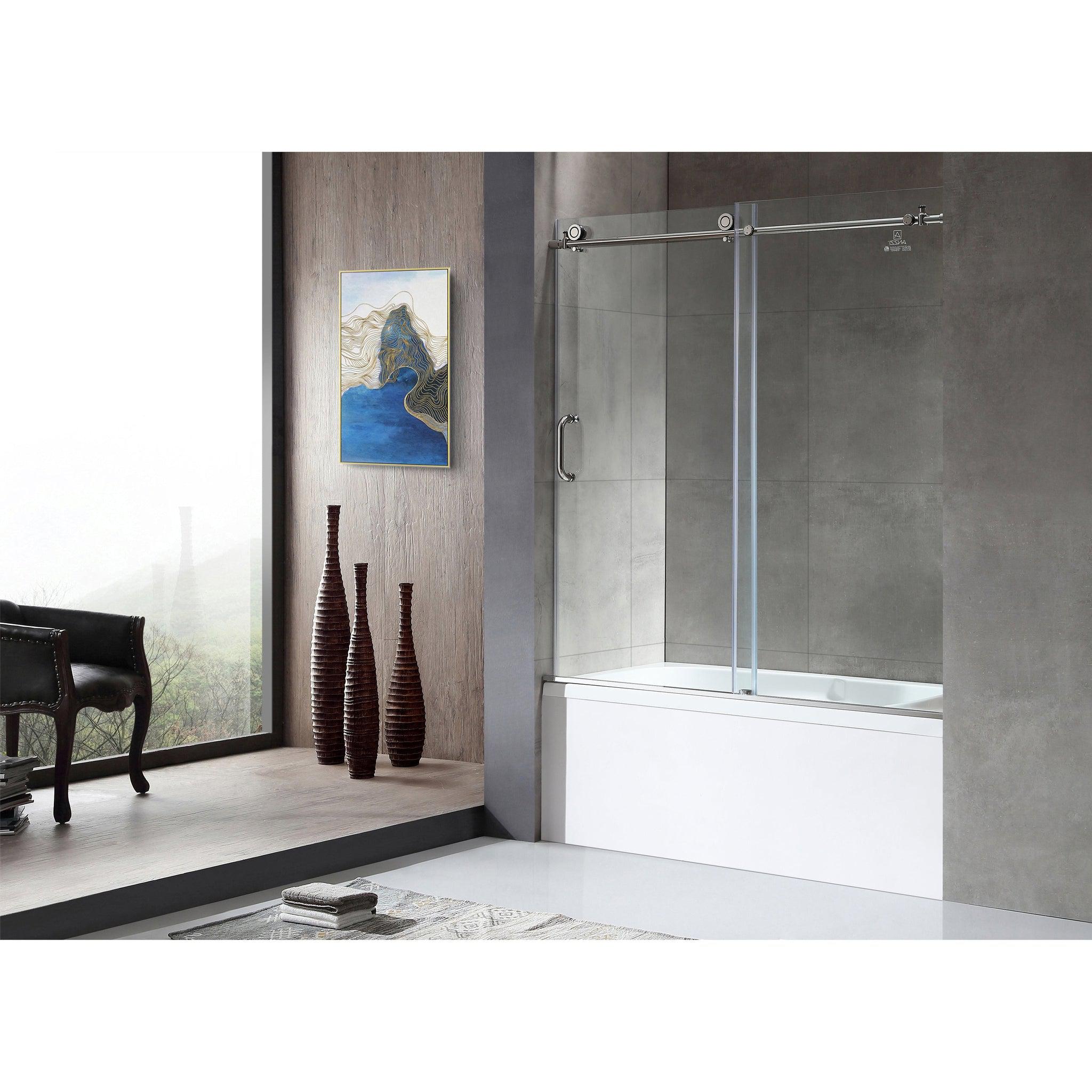 ANZZI, ANZZI Raymore Series 60" x 62" Polished Chrome Frameless Sliding Bathtub Door With Tsunami Guard