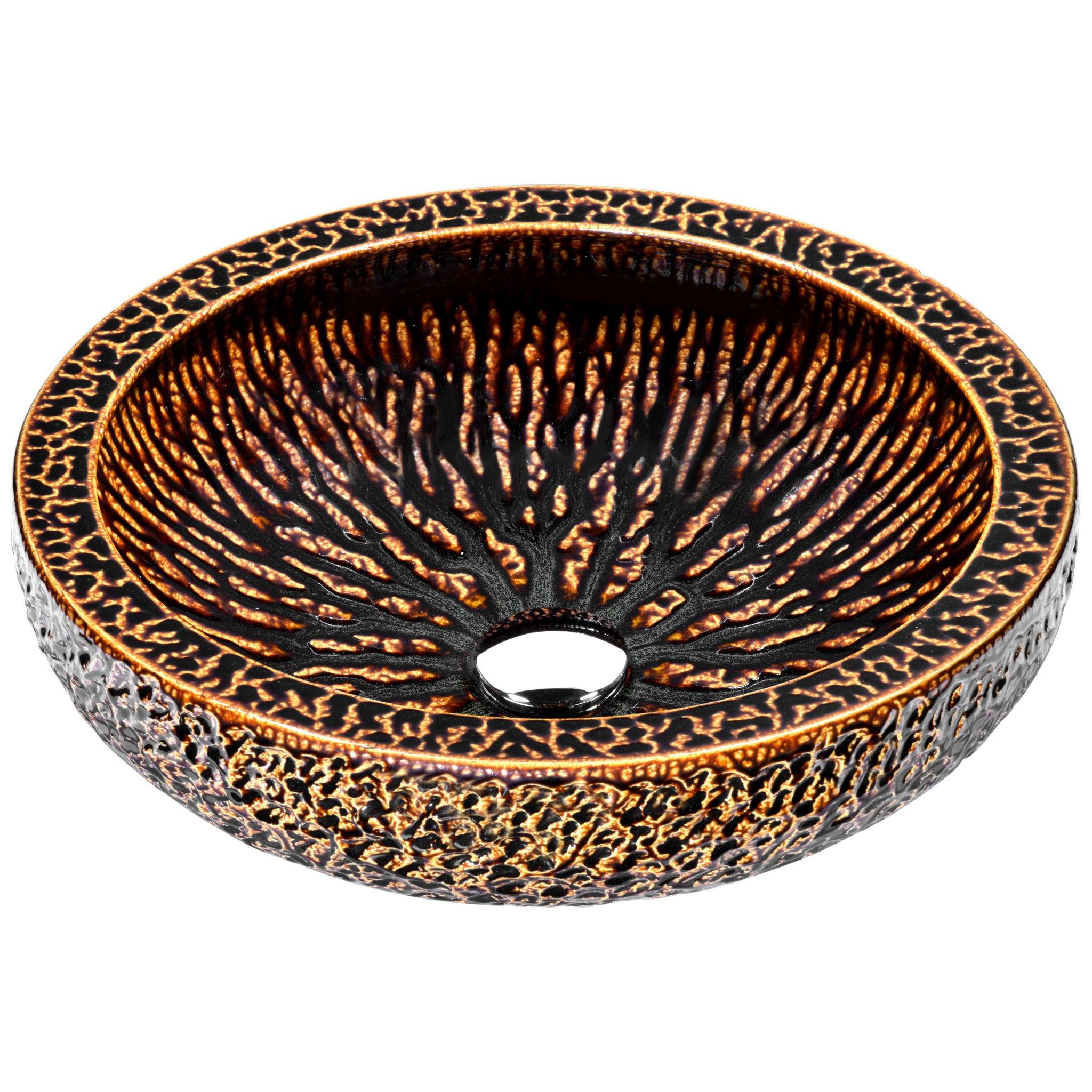 ANZZI, ANZZI Regalia Series 16" x 16" Round Speckled Umber Deco-Glass Vessel Sink With Polished Chrome Pop-Up Drain