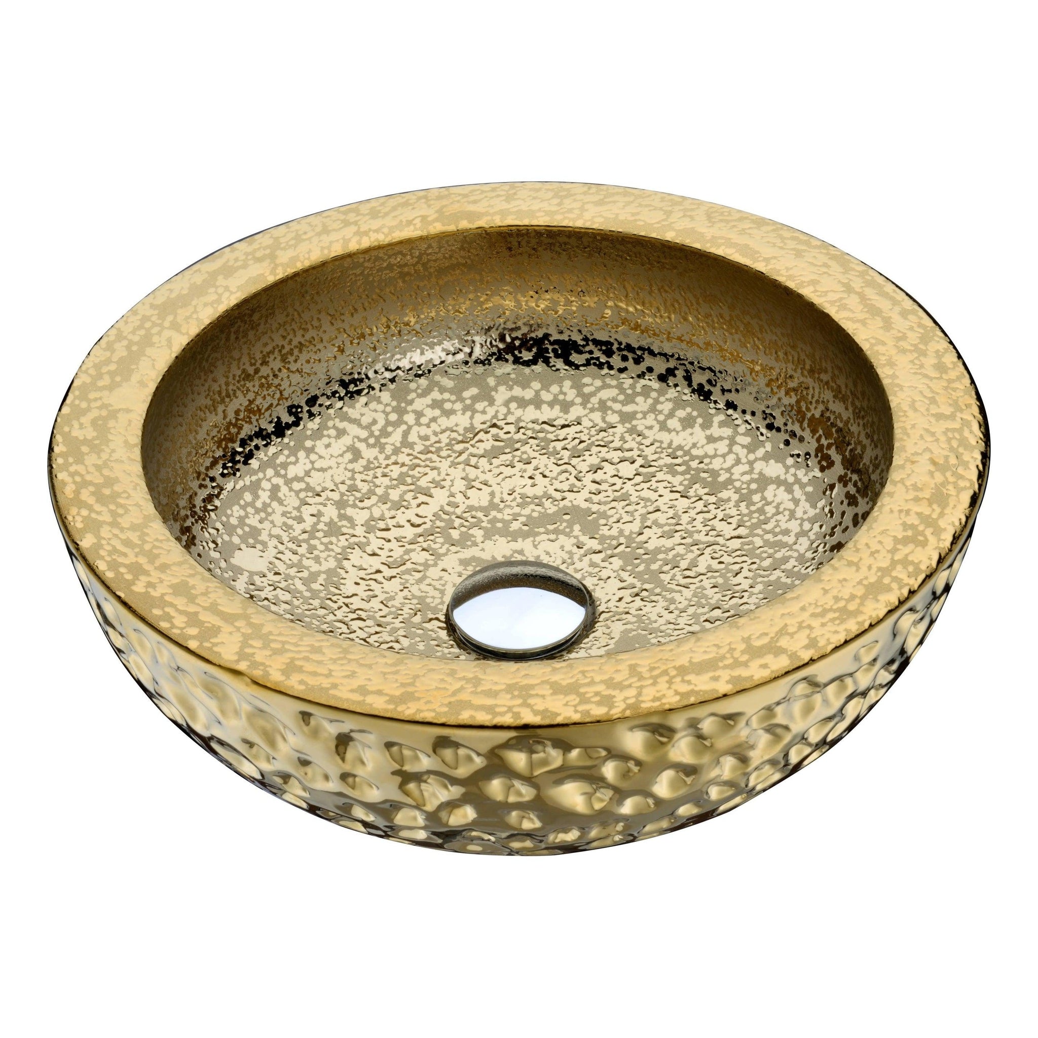 ANZZI, ANZZI Regalia Series 17" x 17" Round Speckled Gold Deco-Glass Vessel Sink With Polished Chrome Pop-Up Drain