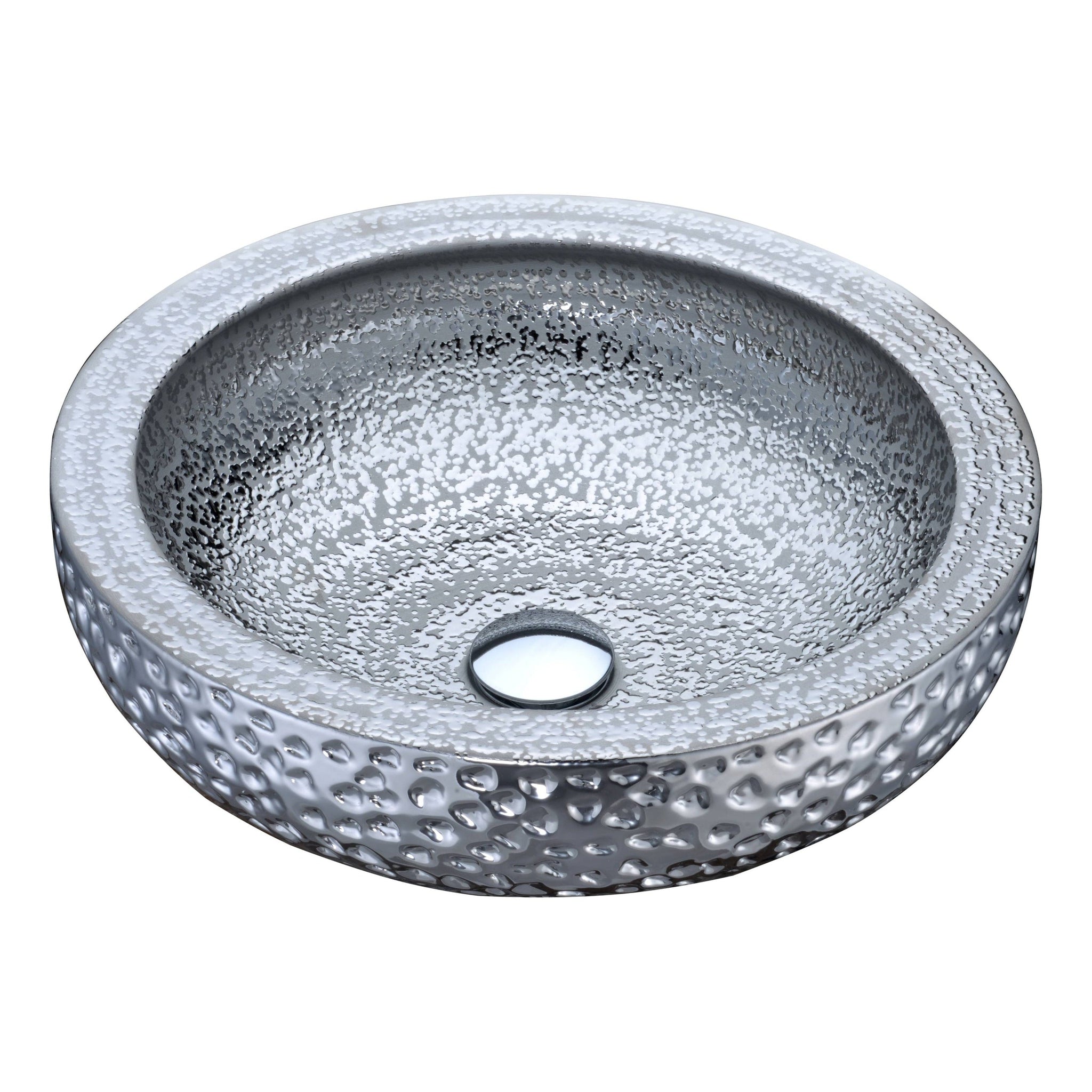 ANZZI, ANZZI Regalia Series 17" x 17" Round Speckled Silver Deco-Glass Vessel Sink With Polished Chrome Pop-Up Drain