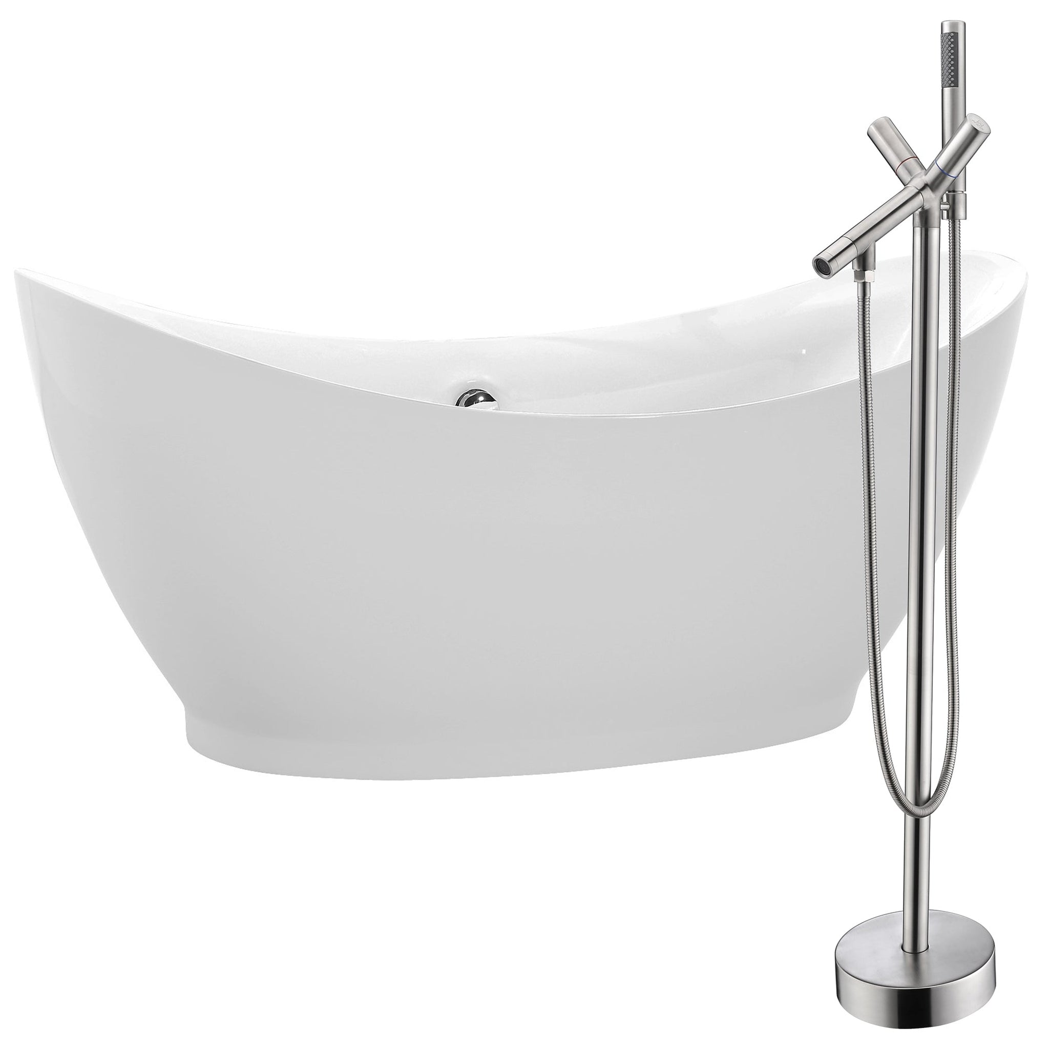 ANZZI, ANZZI Reginald Series 68" x 31" Glossy White Freestanding Bathtub With Built-In Overflow, Pop Up Drain and Havasu Bathtub Faucet