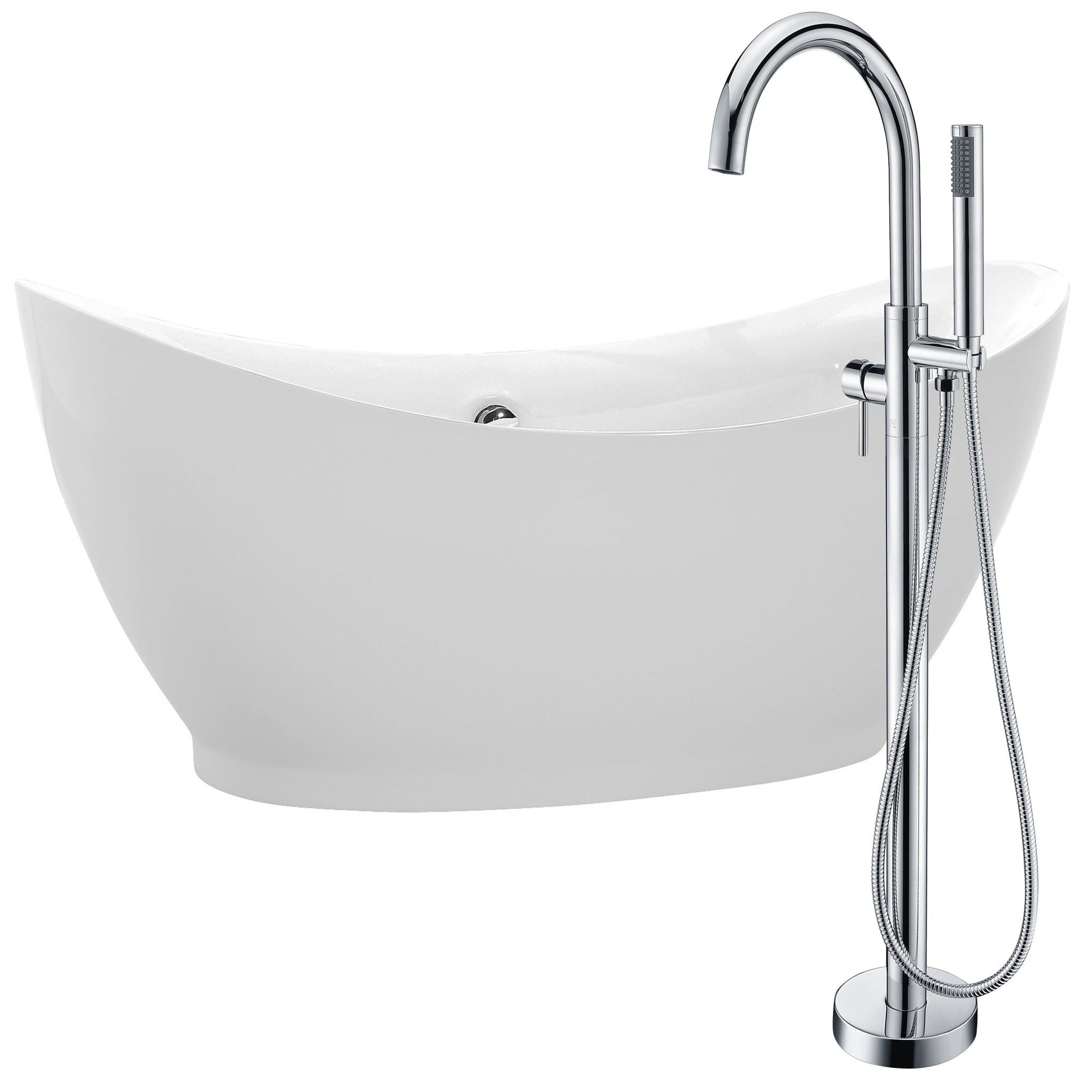 ANZZI, ANZZI Reginald Series 68" x 31" Glossy White Freestanding Bathtub With Built-In Overflow, Pop Up Drain and Kros Bathtub Faucet