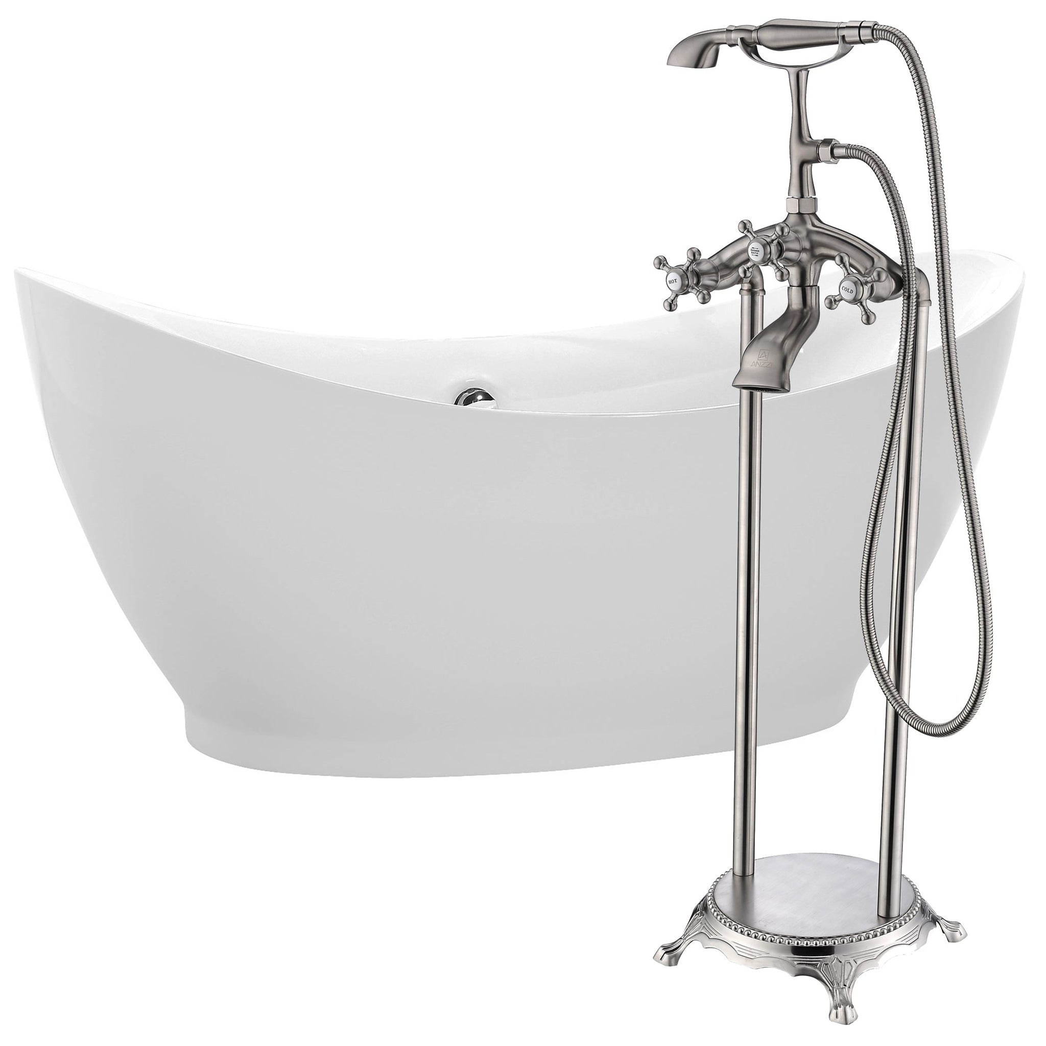 ANZZI, ANZZI Reginald Series 68" x 31" Glossy White Freestanding Bathtub With Built-In Overflow, Pop Up Drain and Tugela Bathtub Faucet