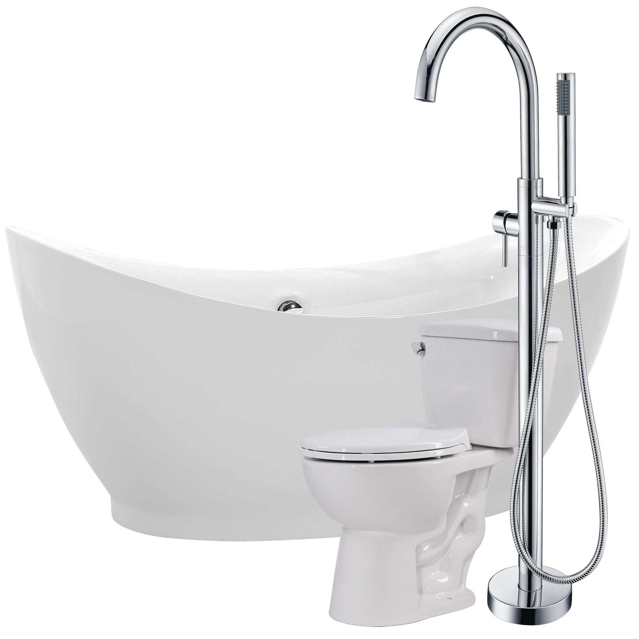 ANZZI, ANZZI Reginald Series 68" x 31" Glossy White Freestanding Bathtub With Kros Bathtub Faucet and Cavalier Toilet