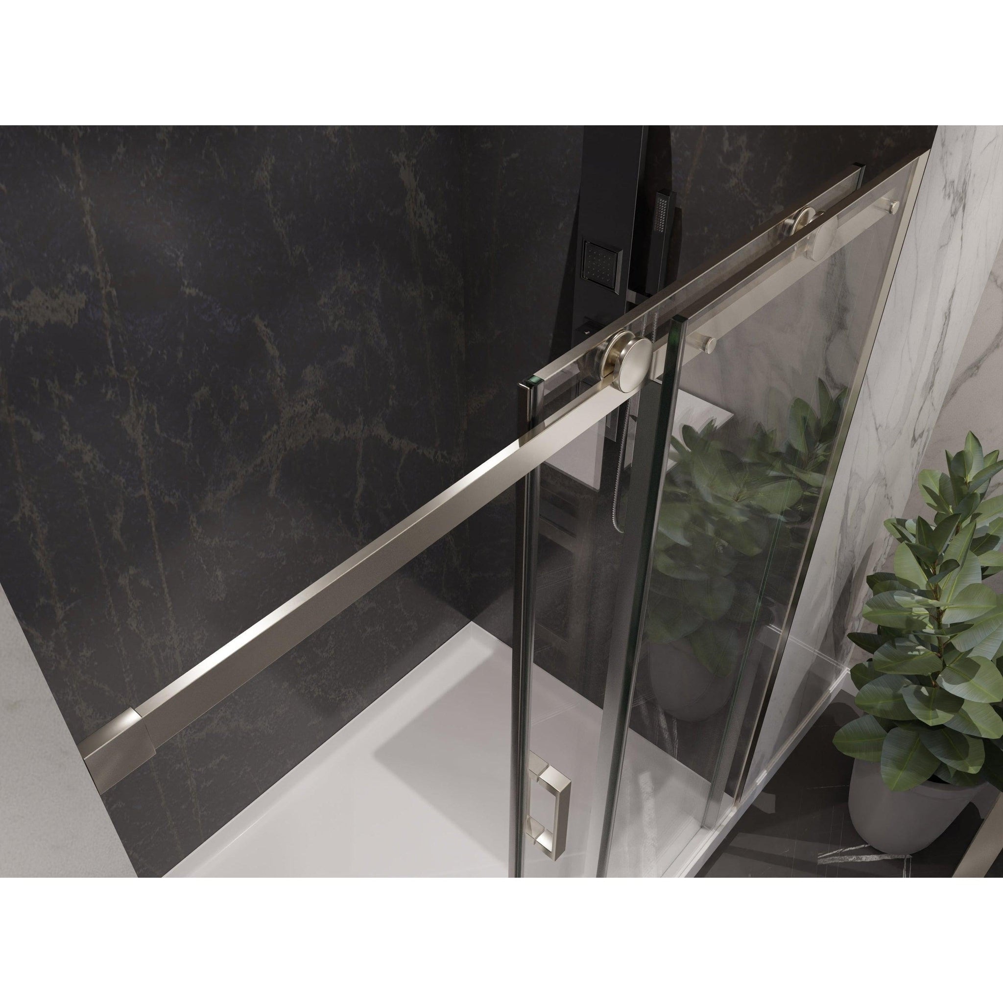 ANZZI, ANZZI Rhodes Series 48" x 76" Frameless Rectangular Brushed Nickel Sliding Shower Door With Handle Tsunami Guard