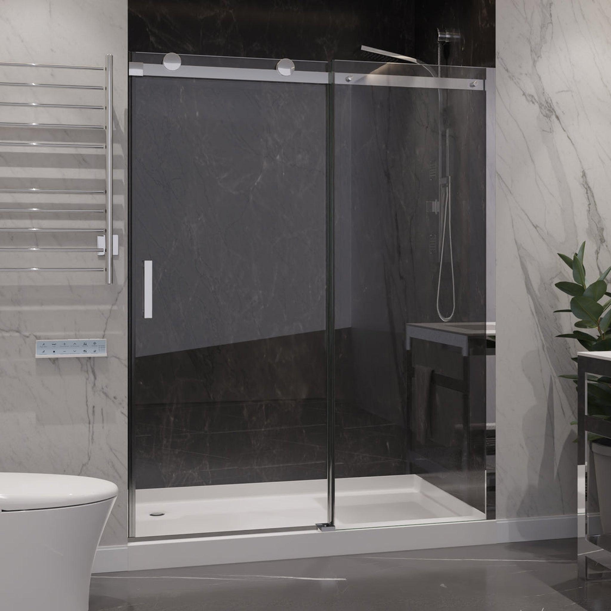 ANZZI, ANZZI Rhodes Series 48" x 76" Frameless Rectangular Polished Chrome Sliding Shower Door With Handle and Tsunami Guard