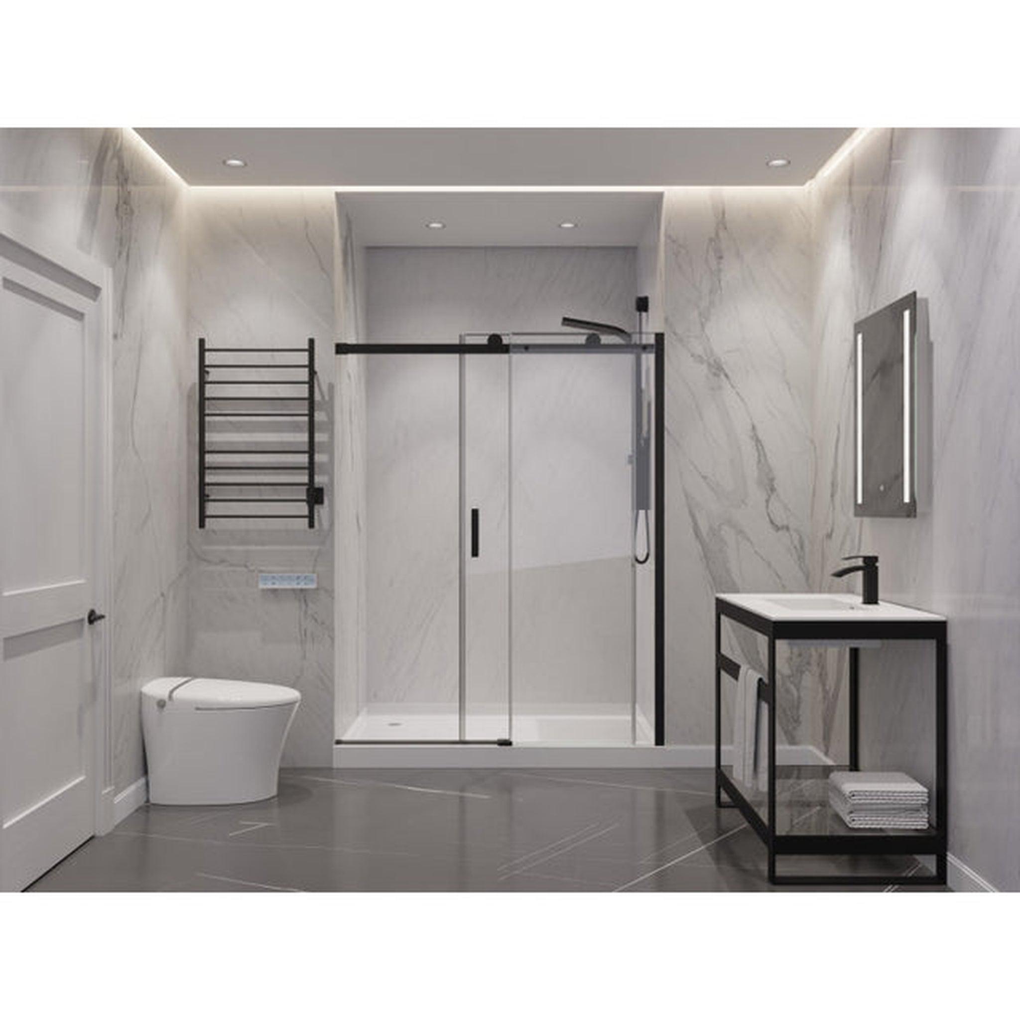 ANZZI, ANZZI Rhodes Series 48" x 76" Matte Black Frameless Sliding Rectangular Shower Door With Handle and Tsunami Guard