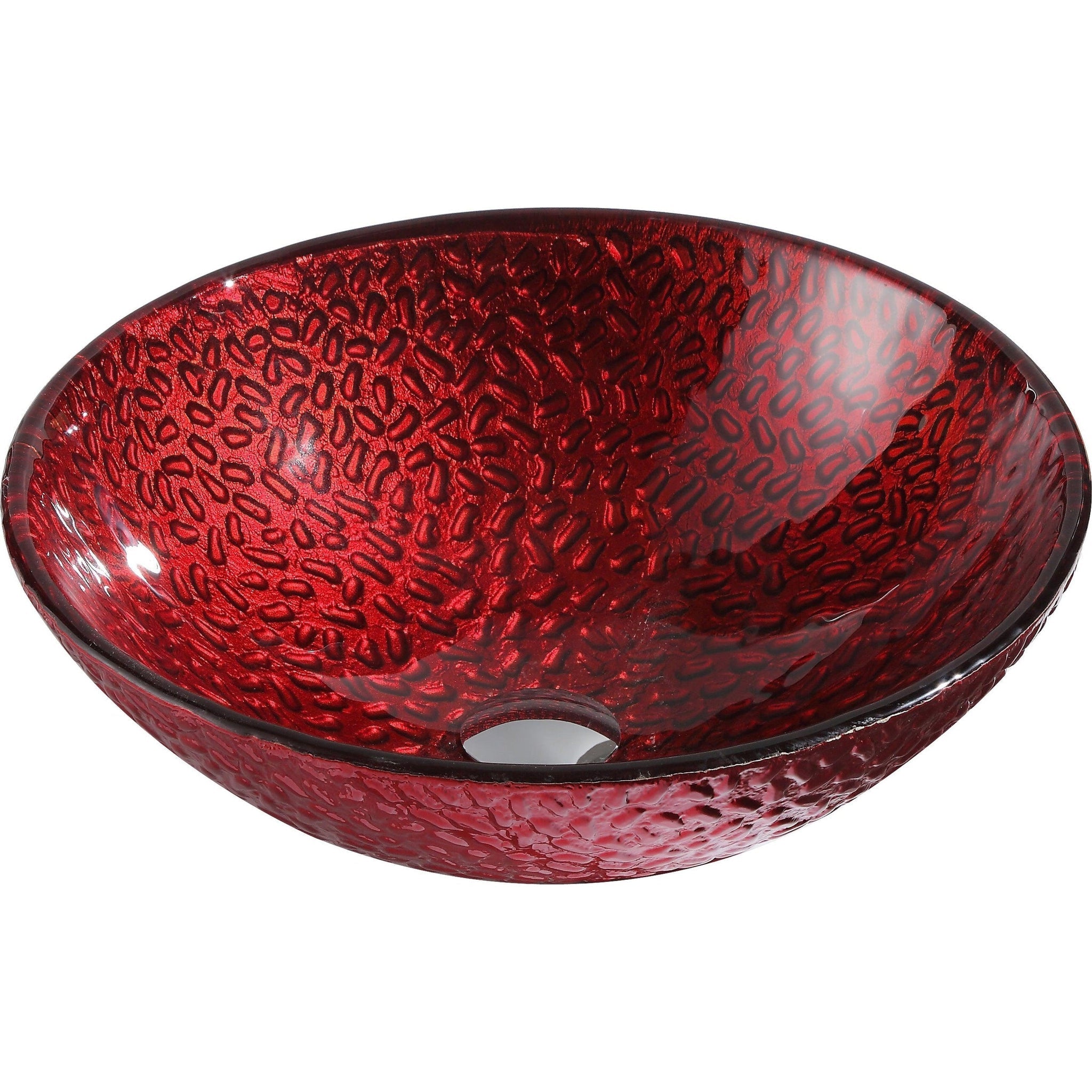 ANZZI, ANZZI Rhythm Series 17" x 17" Round Lustrous Red Deco-Glass Vessel Sink With Polished Chrome Pop-Up Drain