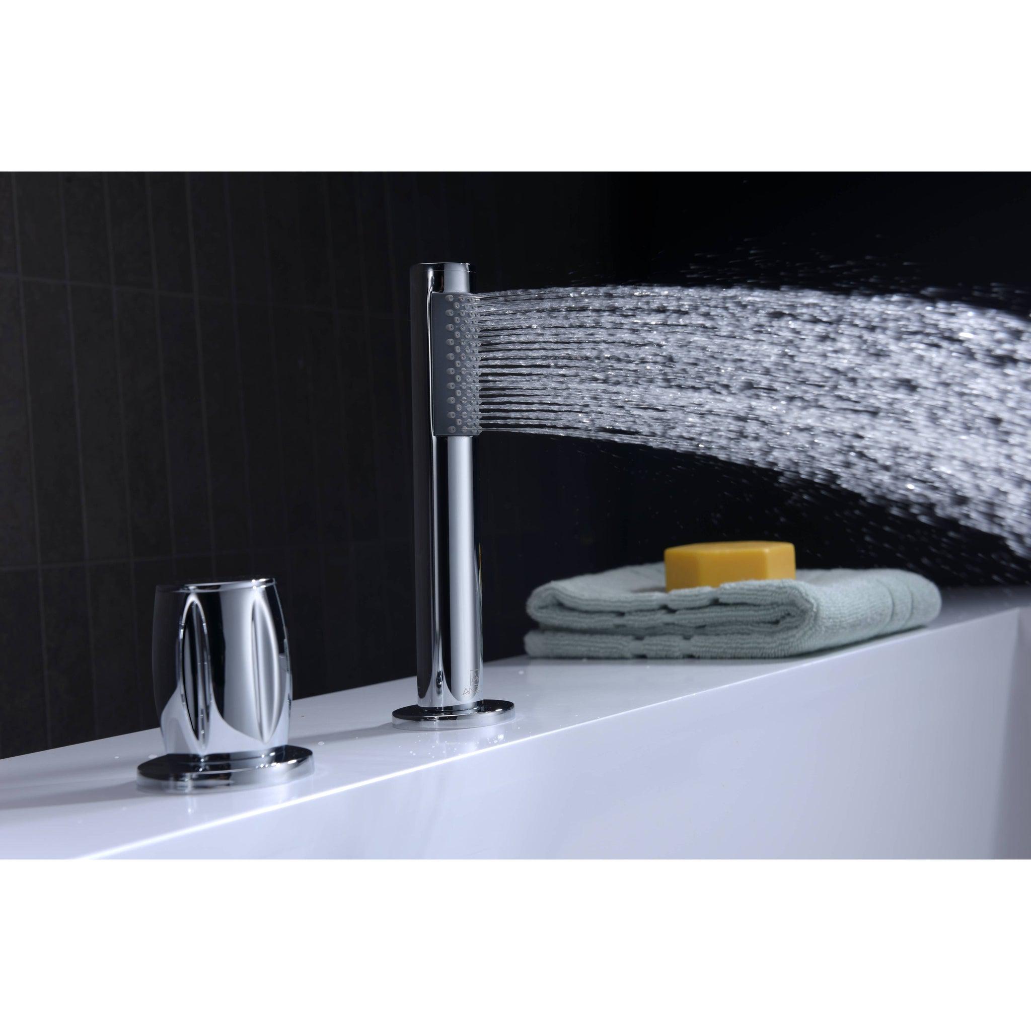 ANZZI, ANZZI Ribbon Series 3-Handle Polished Chrome Waterfall Spout Roman Tub Faucet With Euro-Grip Handheld Sprayer