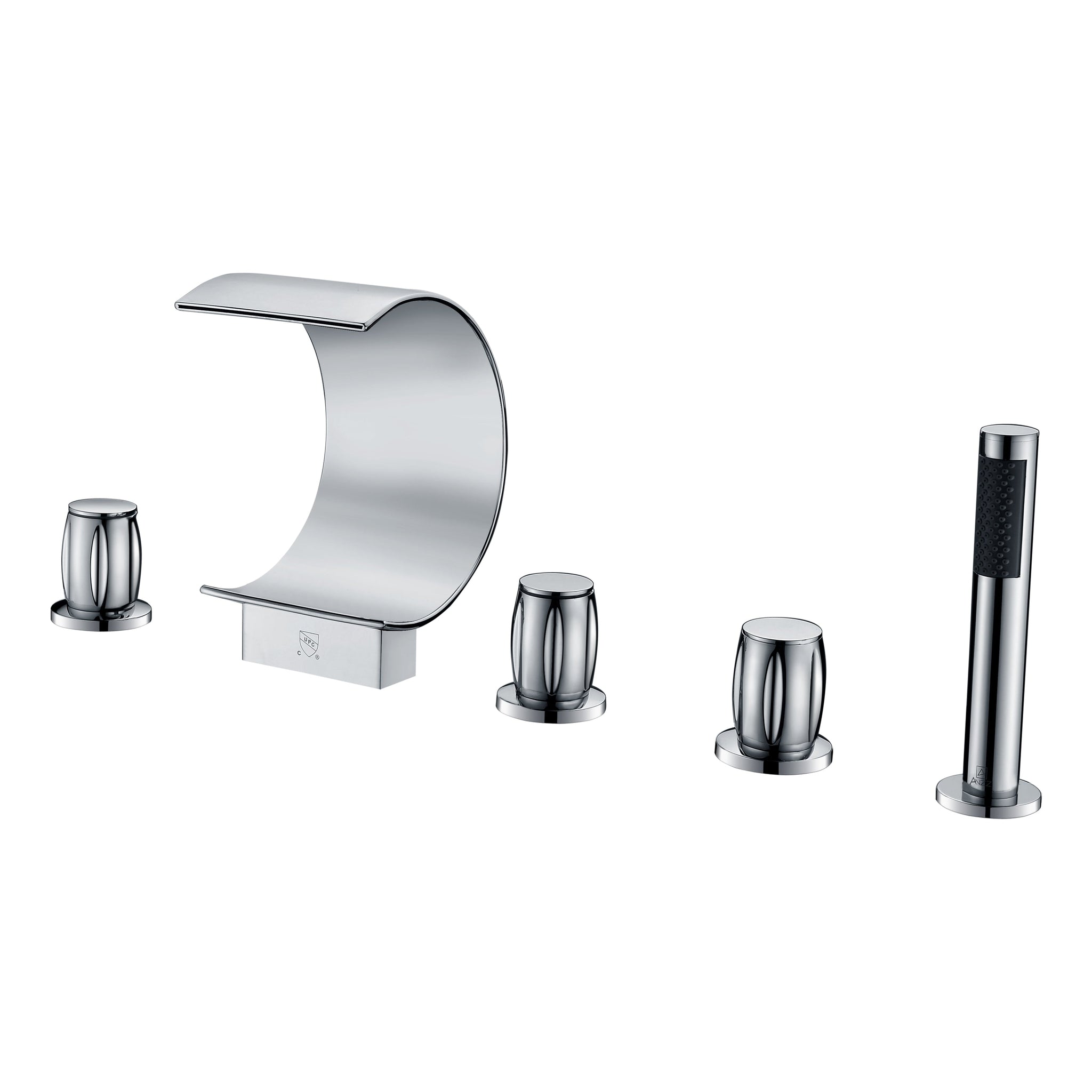 ANZZI, ANZZI Ribbon Series 3-Handle Polished Chrome Waterfall Spout Roman Tub Faucet With Euro-Grip Handheld Sprayer