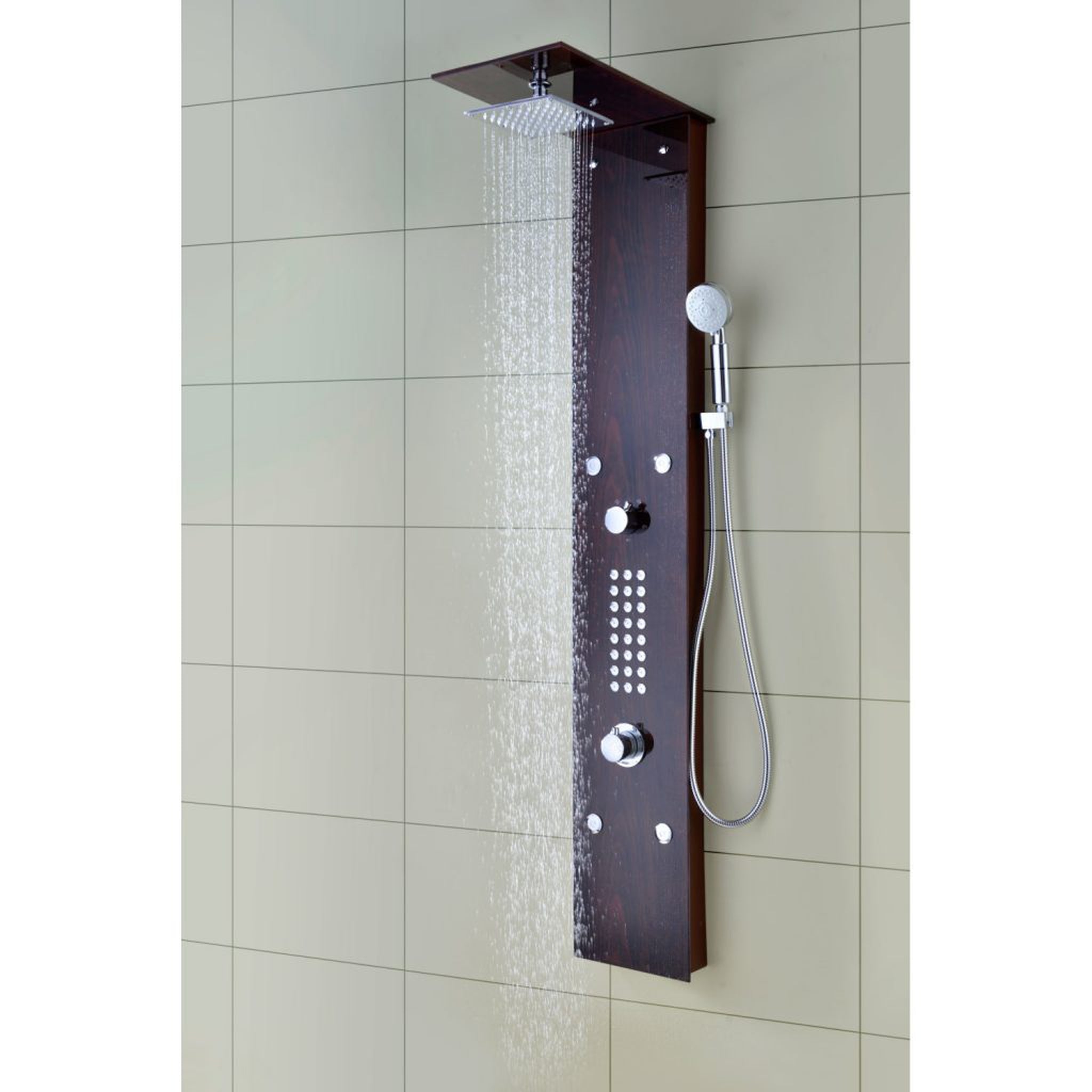 ANZZI, ANZZI Rite Series 60.75" Mahogany 28-Jetted Full Body Shower Panel With Heavy Rain Shower Head and Euro-Grip Hand Sprayer