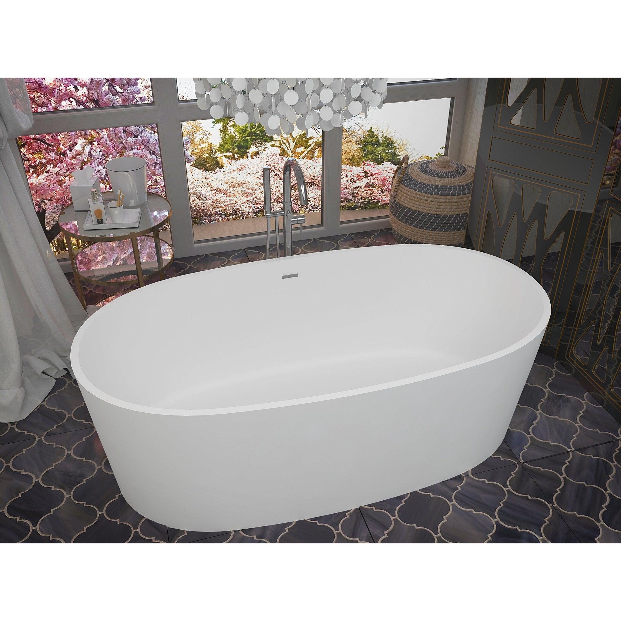 ANZZI, ANZZI Roccia Series 61" x 31" Matte White Freestanding Bathtub With Built-In Overflow and Pop-Up Drain