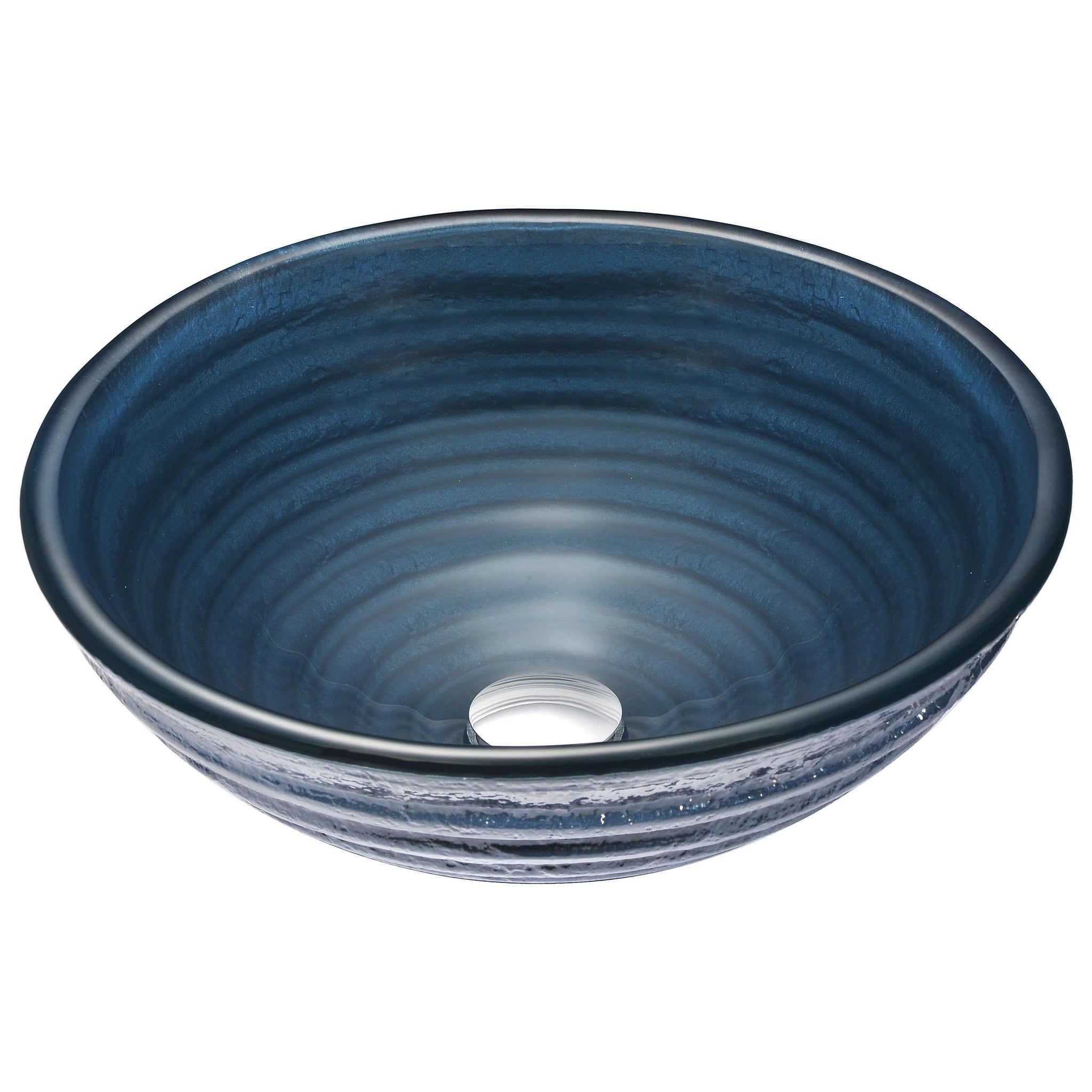 ANZZI, ANZZI Rongomae Series 17" x 17" Round Coiled Blue Deco-Glass Vessel Sink With Polished Chrome Pop-Up Drain