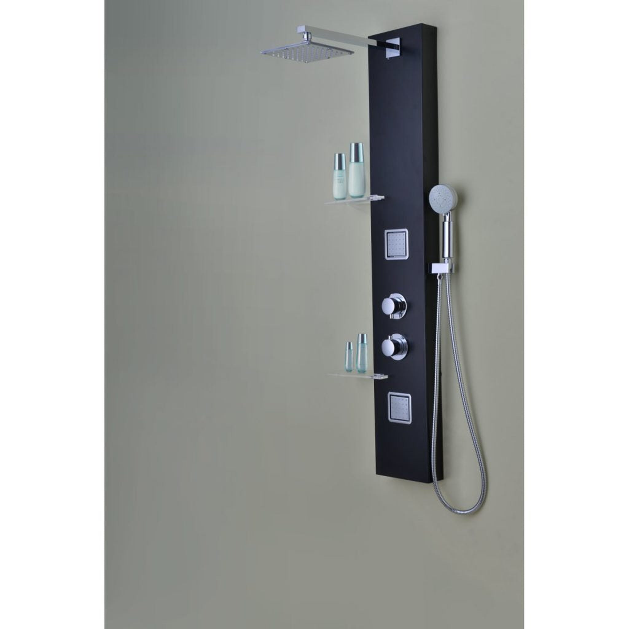 ANZZI, ANZZI Ronin Series 52" Black 2-Jetted Full Body Shower Panel With Heavy Rain Shower Head and Euro-Grip Hand Sprayer