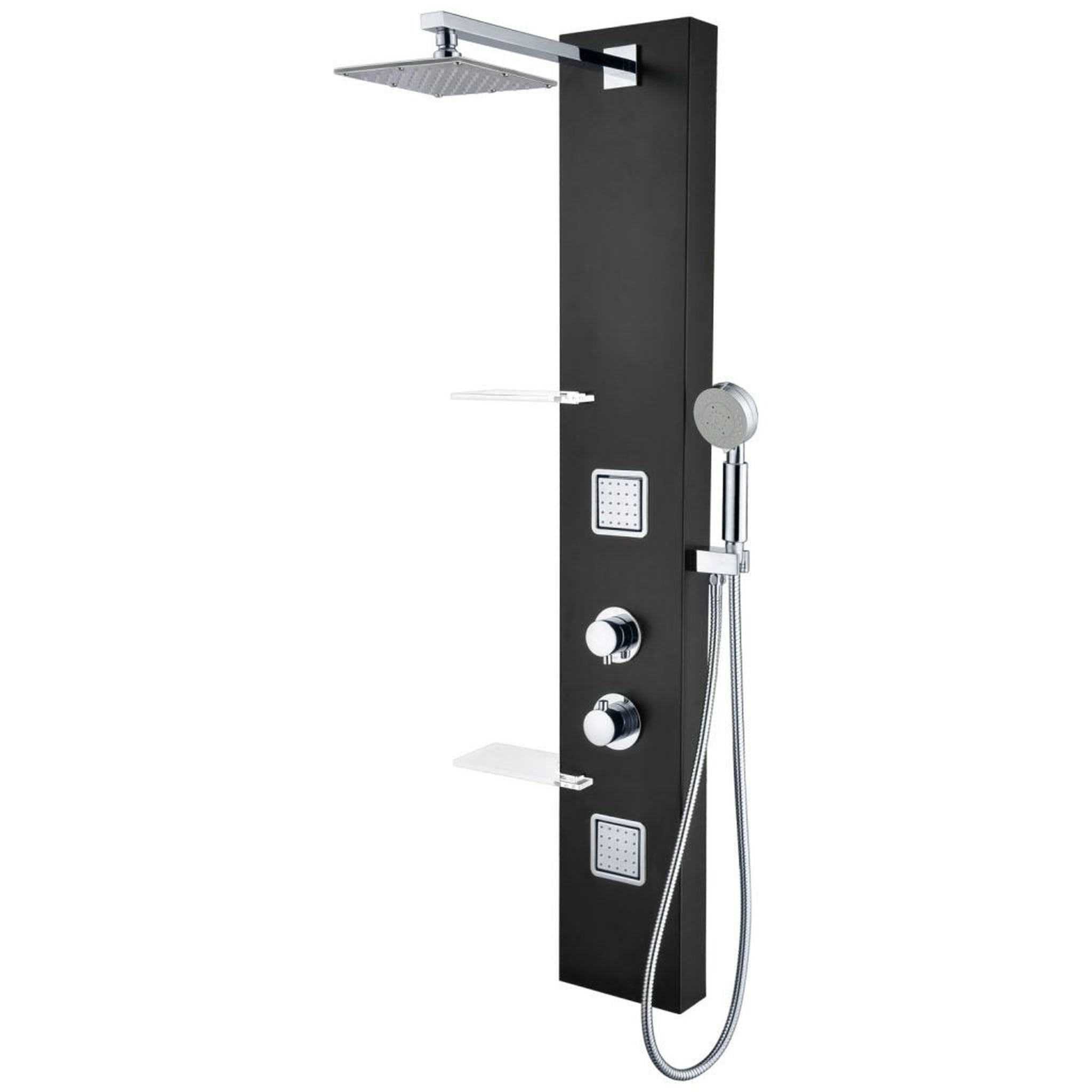 ANZZI, ANZZI Ronin Series 52" Black 2-Jetted Full Body Shower Panel With Heavy Rain Shower Head and Euro-Grip Hand Sprayer