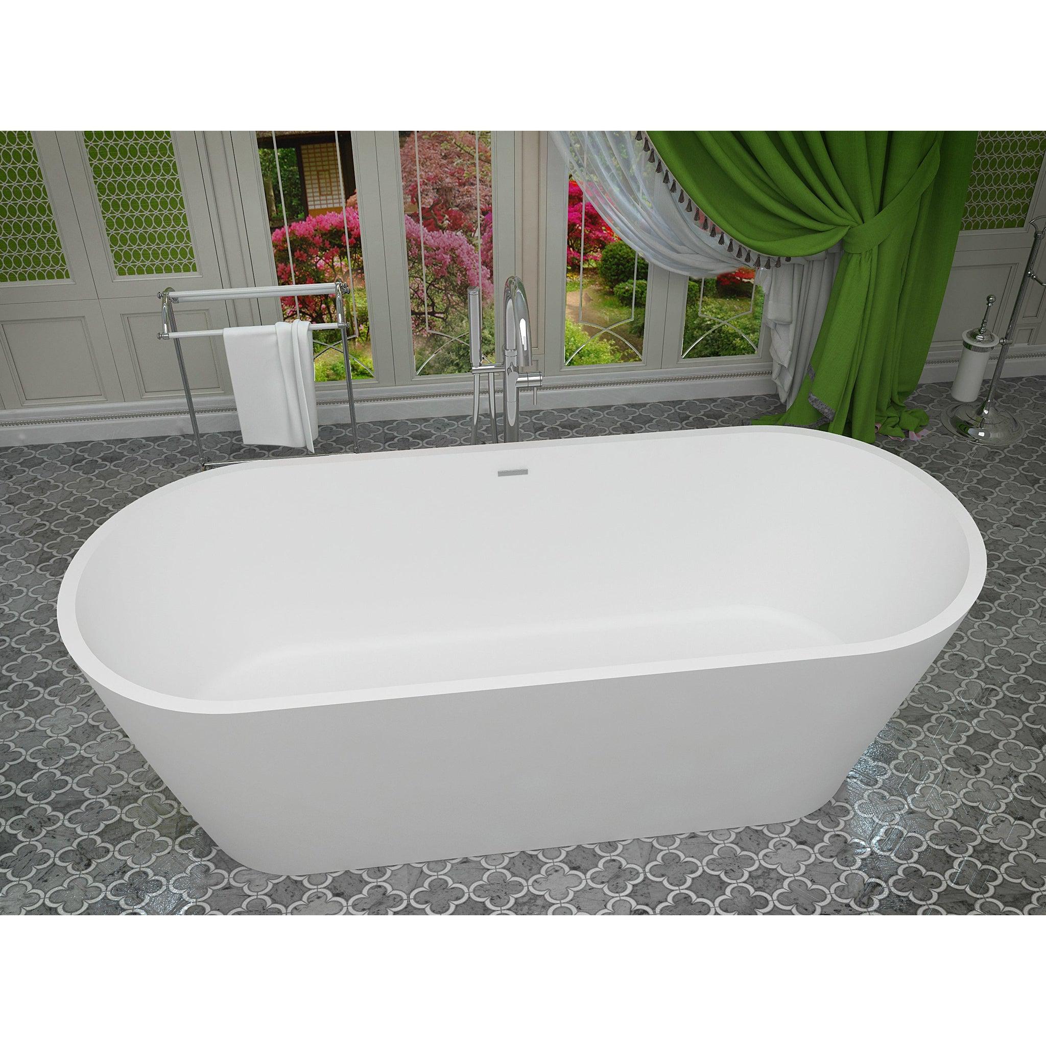 ANZZI, ANZZI Rossetto Series 67" x 28" Matte White Freestanding Bathtub With Built-In Overflow and Pop-Up Drain