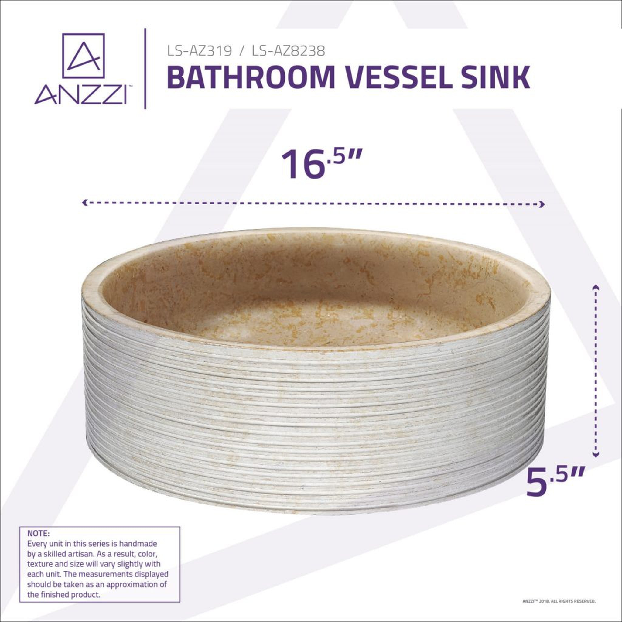 ANZZI, ANZZI Rune Series 17" x 17" Round Classic Cream Vessel Sink