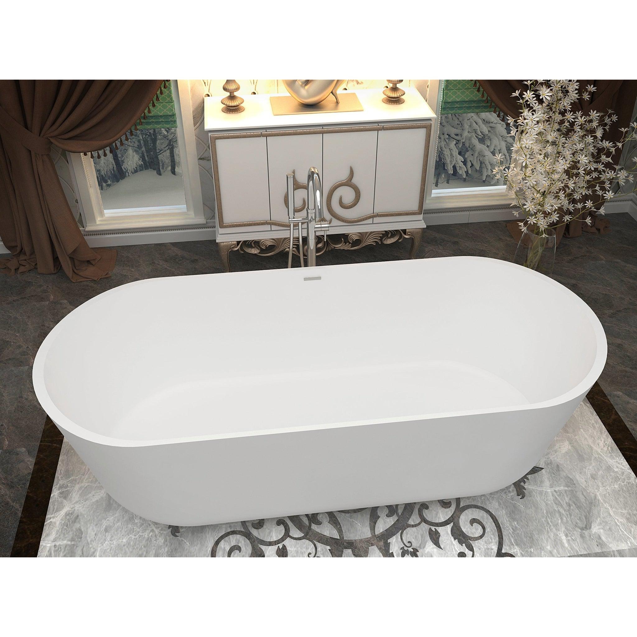 ANZZI, ANZZI Sabbia Series 71" x 32" Matte White Freestanding Bathtub With Built-In Overflow and  Pop-Up Drain