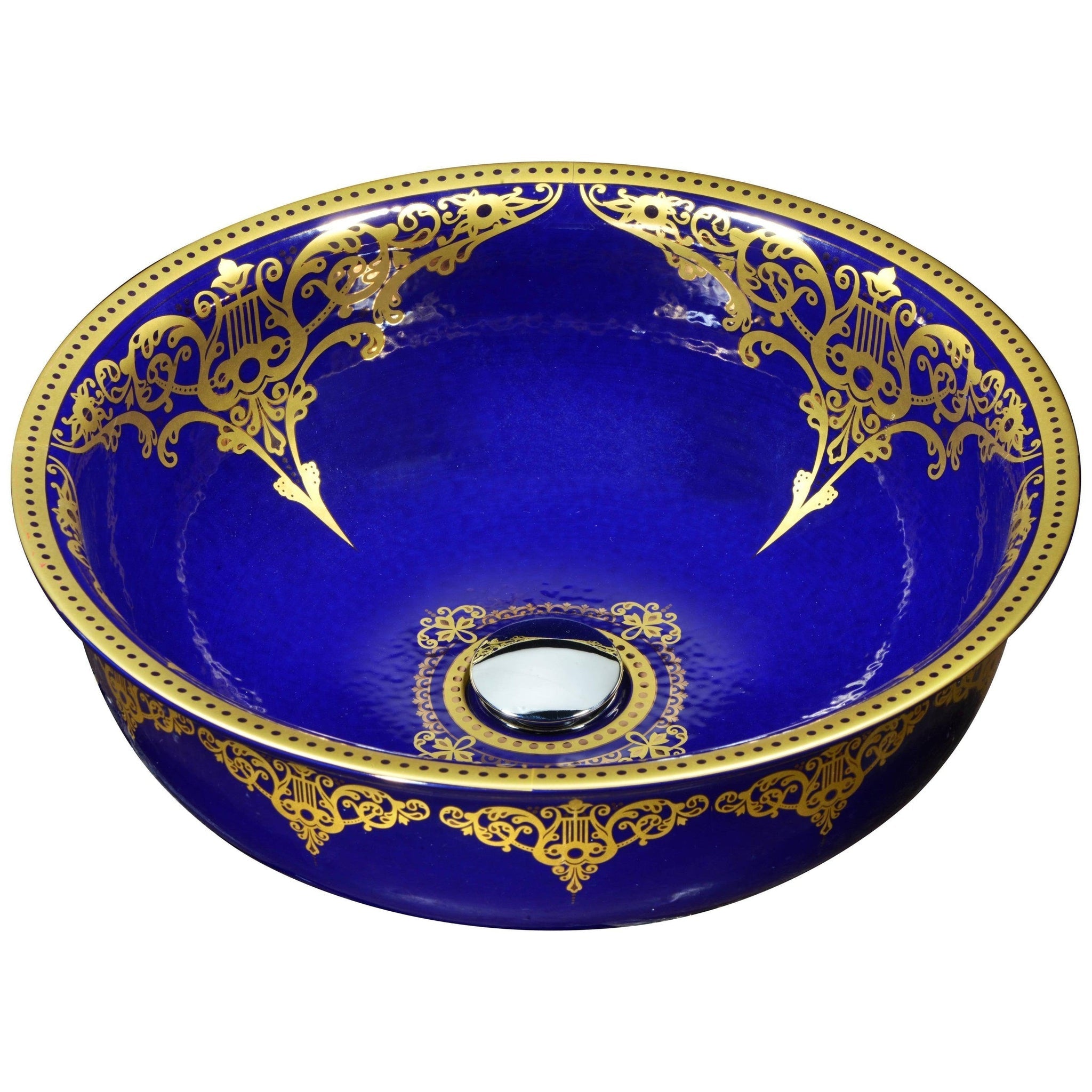 ANZZI, ANZZI Sauano Series 17" x 17" Round Royal Blue Deco-Glass Vessel Sink With Polished Chrome Pop-Up Drain