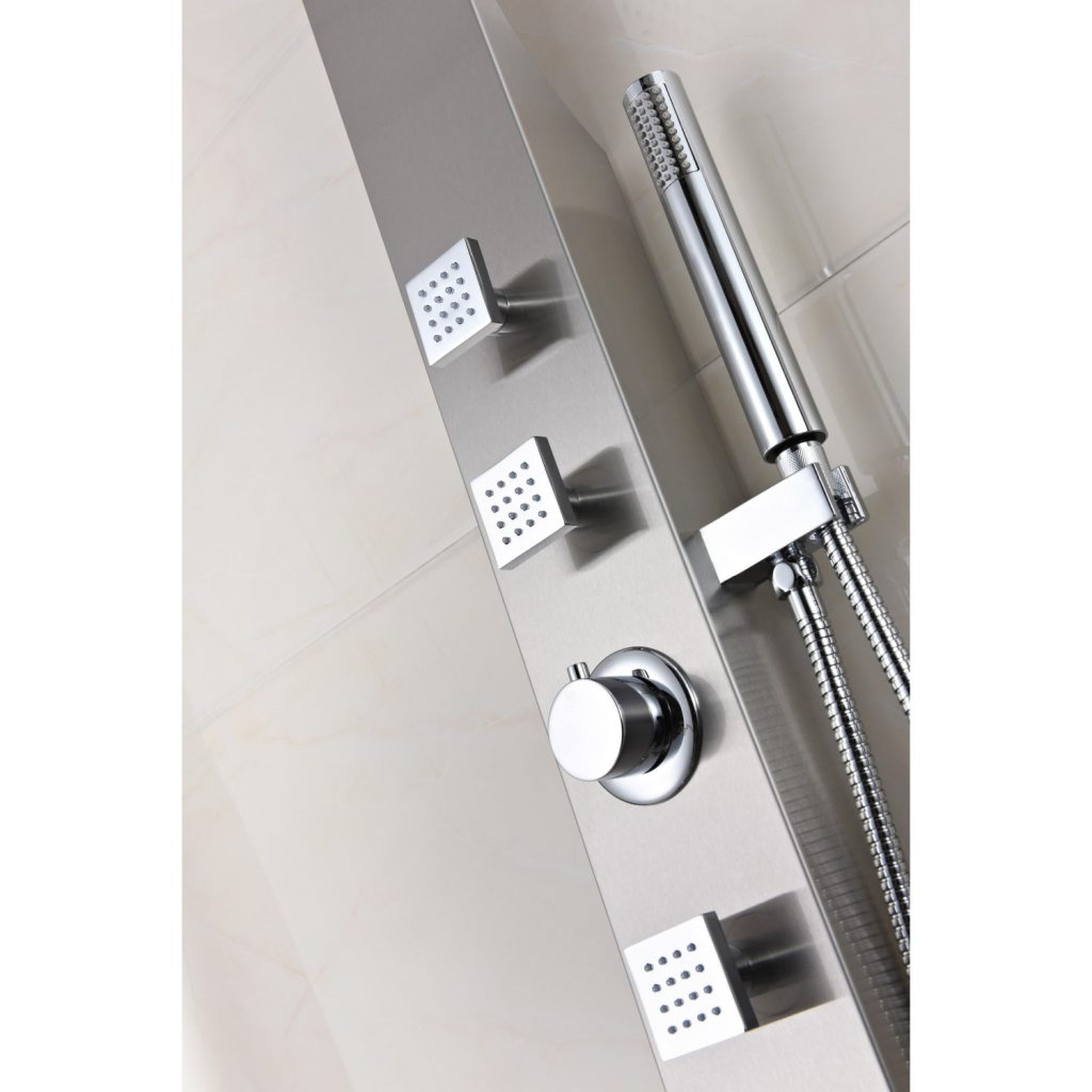 ANZZI, ANZZI Silent Series 40" Brushed Stainless Steel 3-Jetted Full Body Shower Panel With Heavy Rain Shower Head and Euro-Grip Hand Sprayer