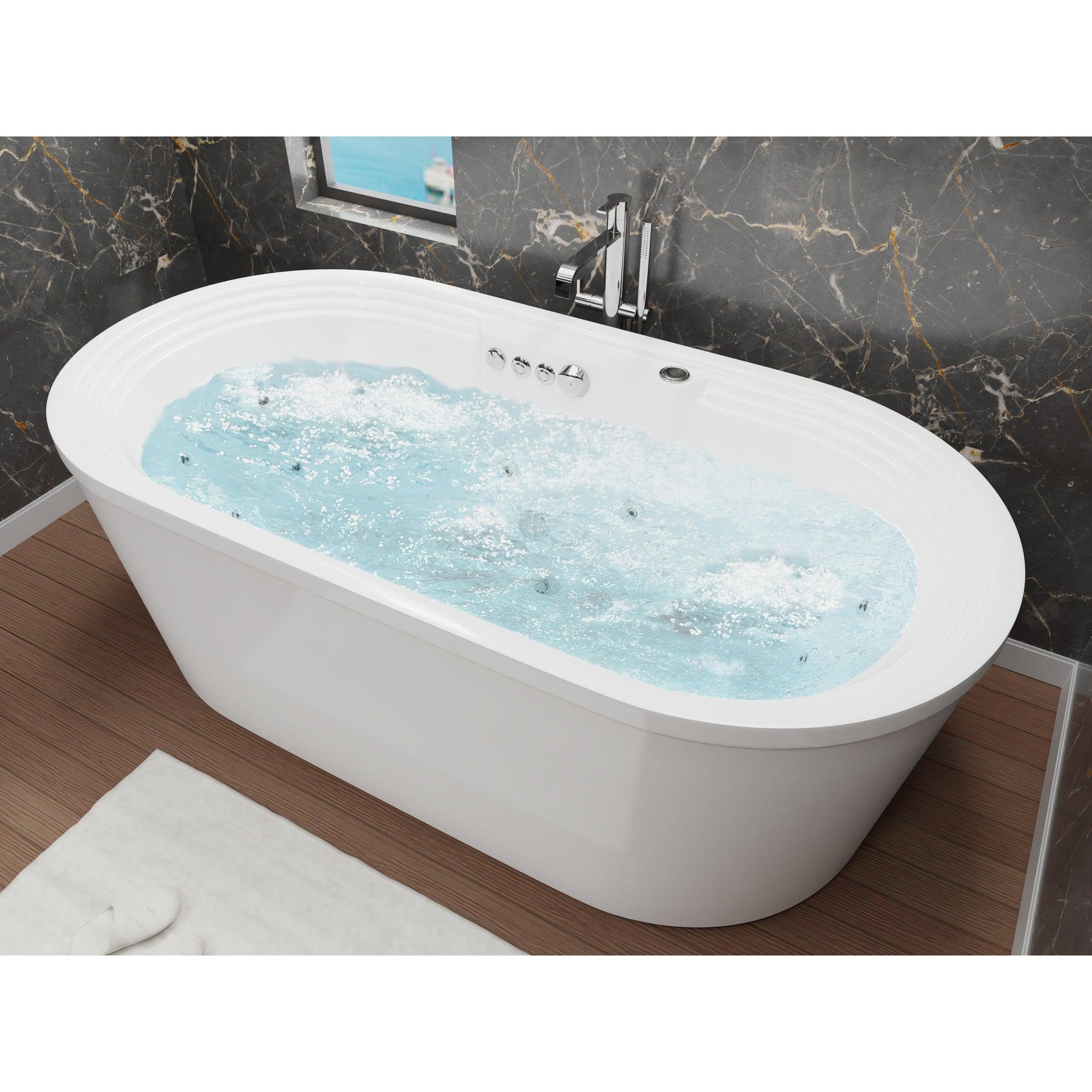 ANZZI, ANZZI Sofi Series 67" x 33" Matte White Freestanding Whirlpool Bathtub With Built-In Overflow and Pop-Up Drain