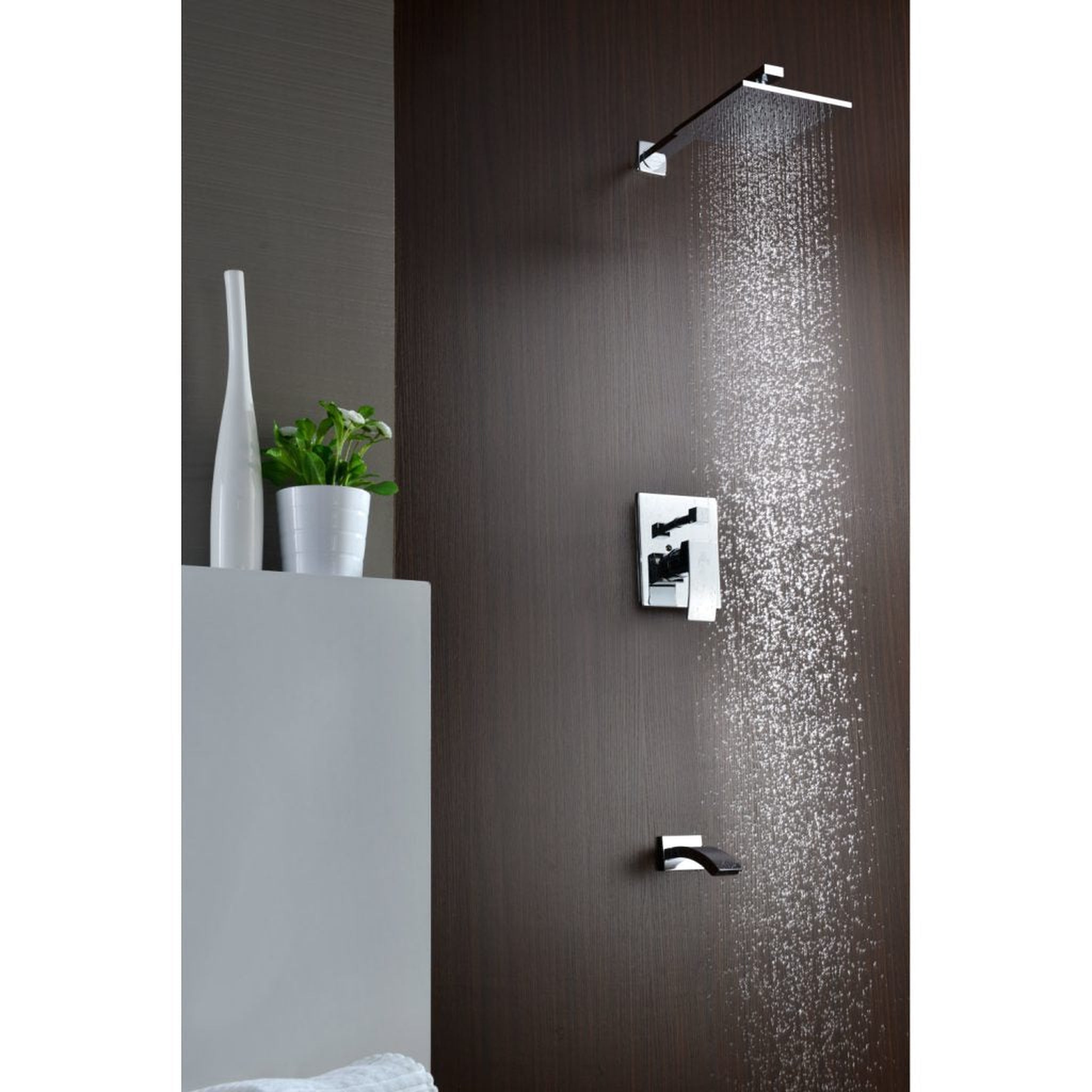 ANZZI, ANZZI Spirito Series Wall-Mounted Polished Chrome Single Handle Heavy Rain Shower Head With Bath Faucet Set