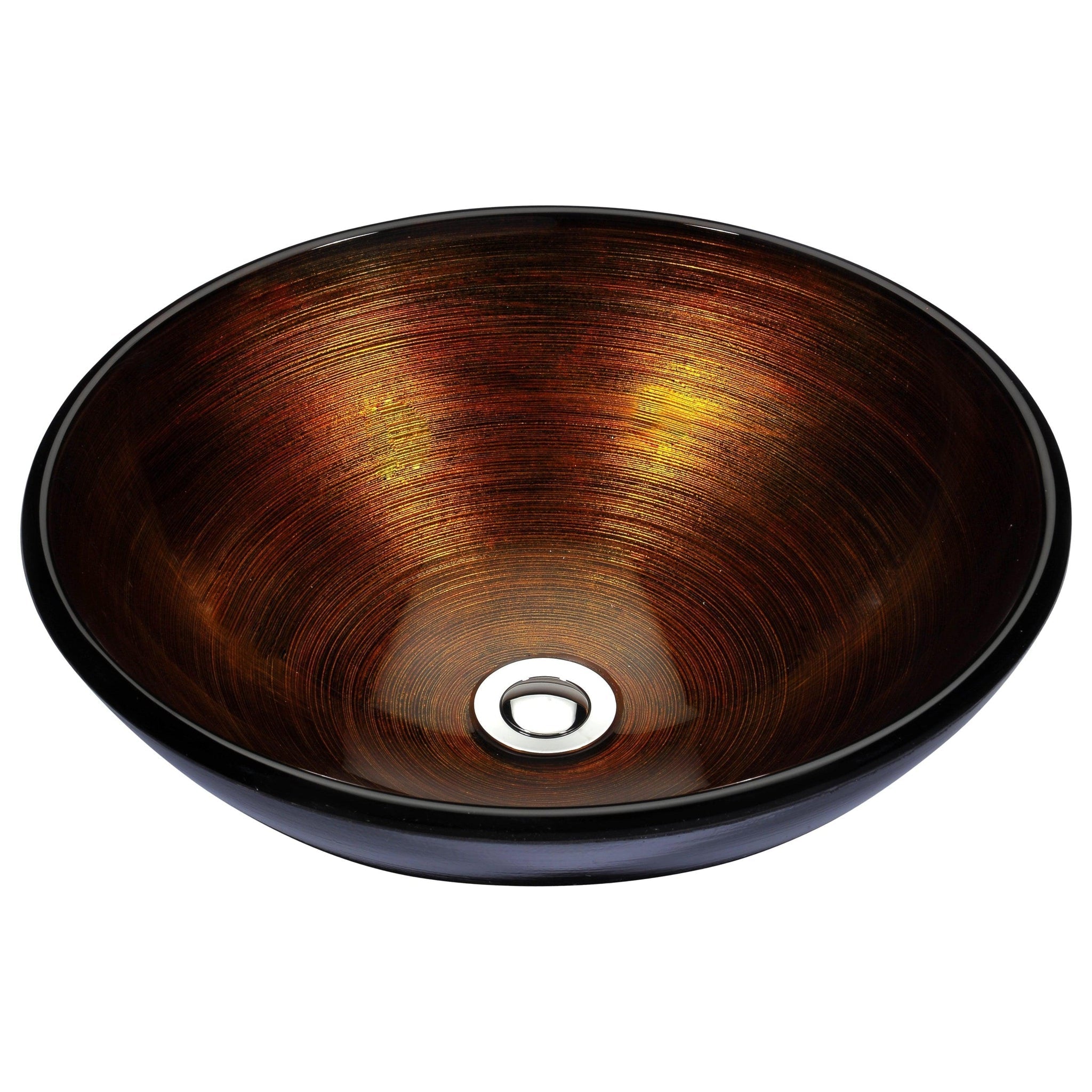 ANZZI, ANZZI Stellar Series 17" x 17" Round Amber Storm Deco-Glass Vessel Sink With Polished Chrome Pop-Up Drain