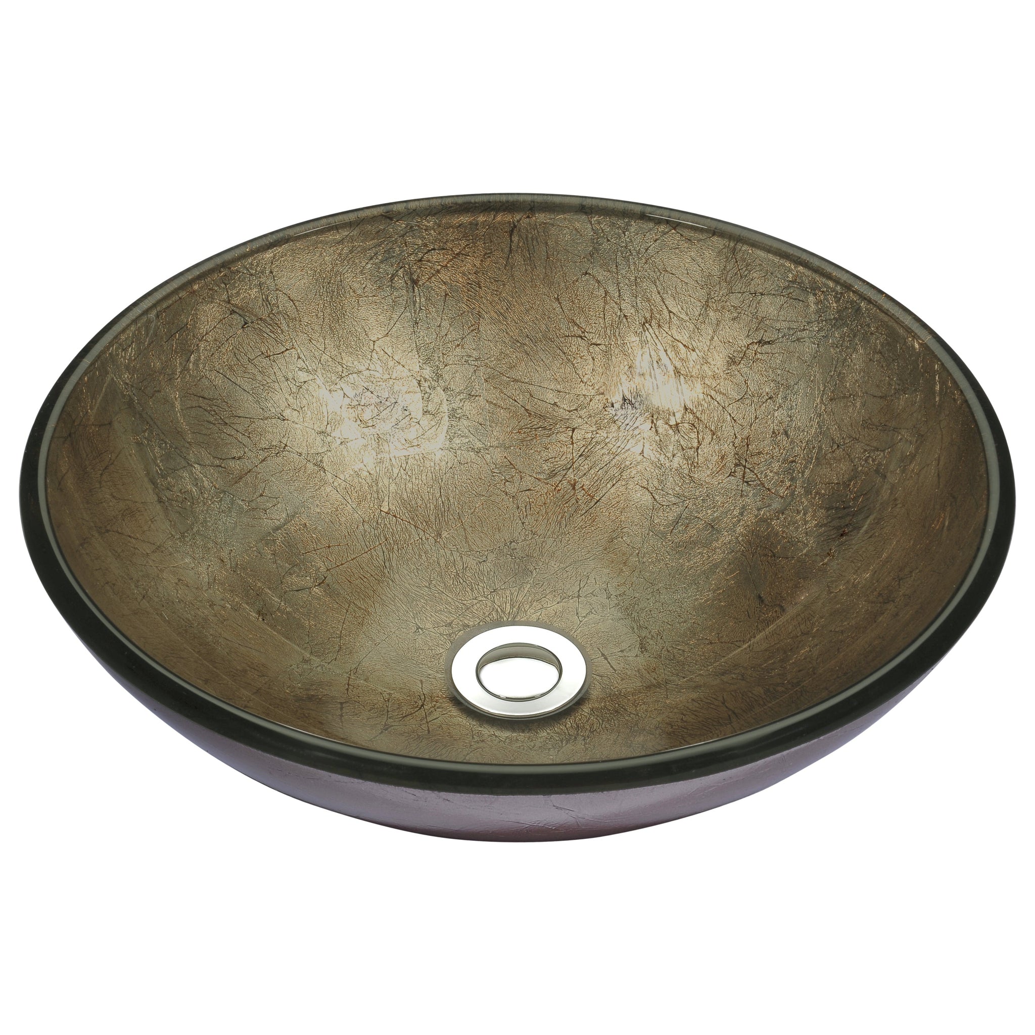 ANZZI, ANZZI Stellar Series 17" x 17" Round Platinum Storm Deco-Glass Vessel Sink With Polished Chrome Pop-Up Drain