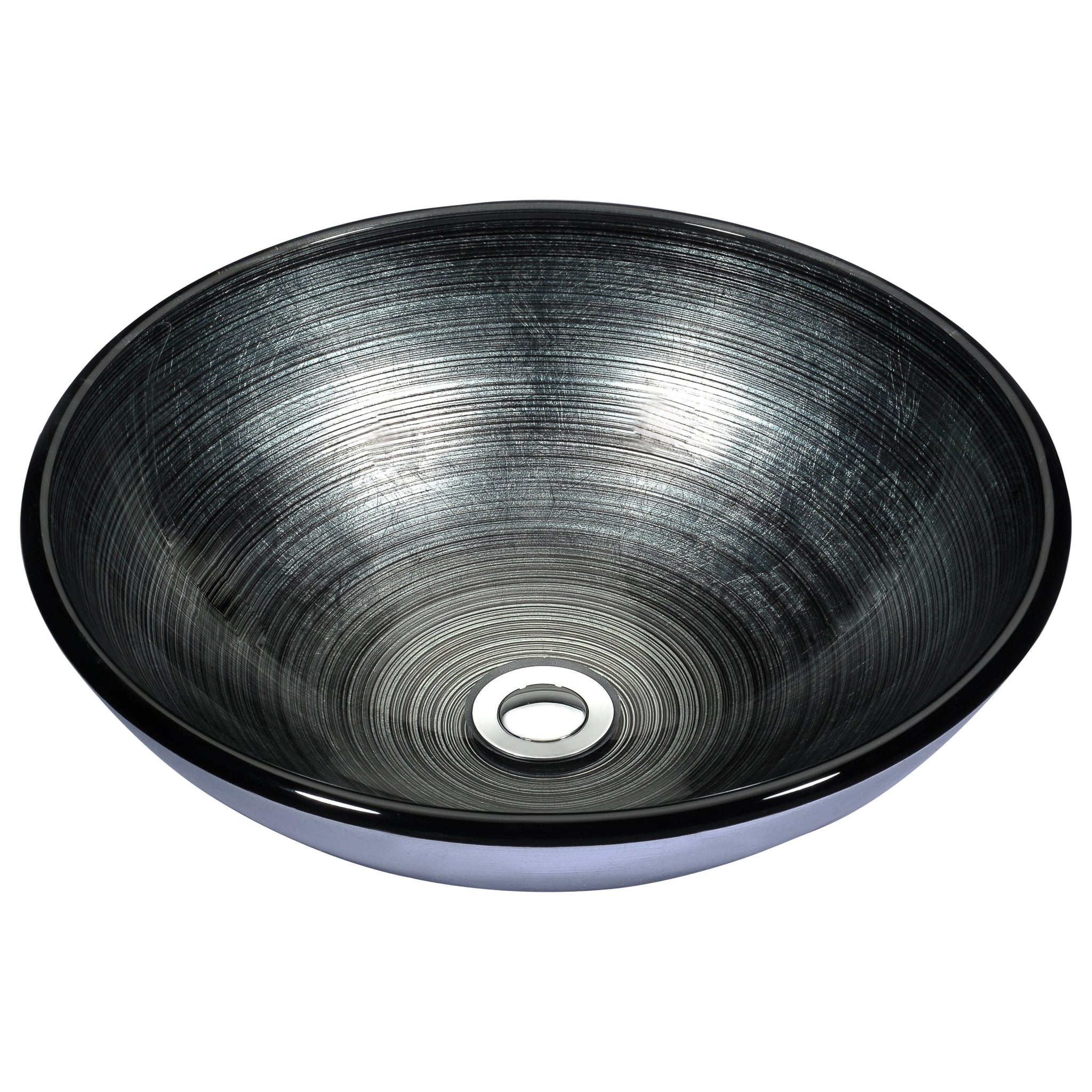 ANZZI, ANZZI Stellar Series 17" x 17" Round Precious Storm Deco-Glass Vessel Sink With Polished Chrome Pop-Up Drain