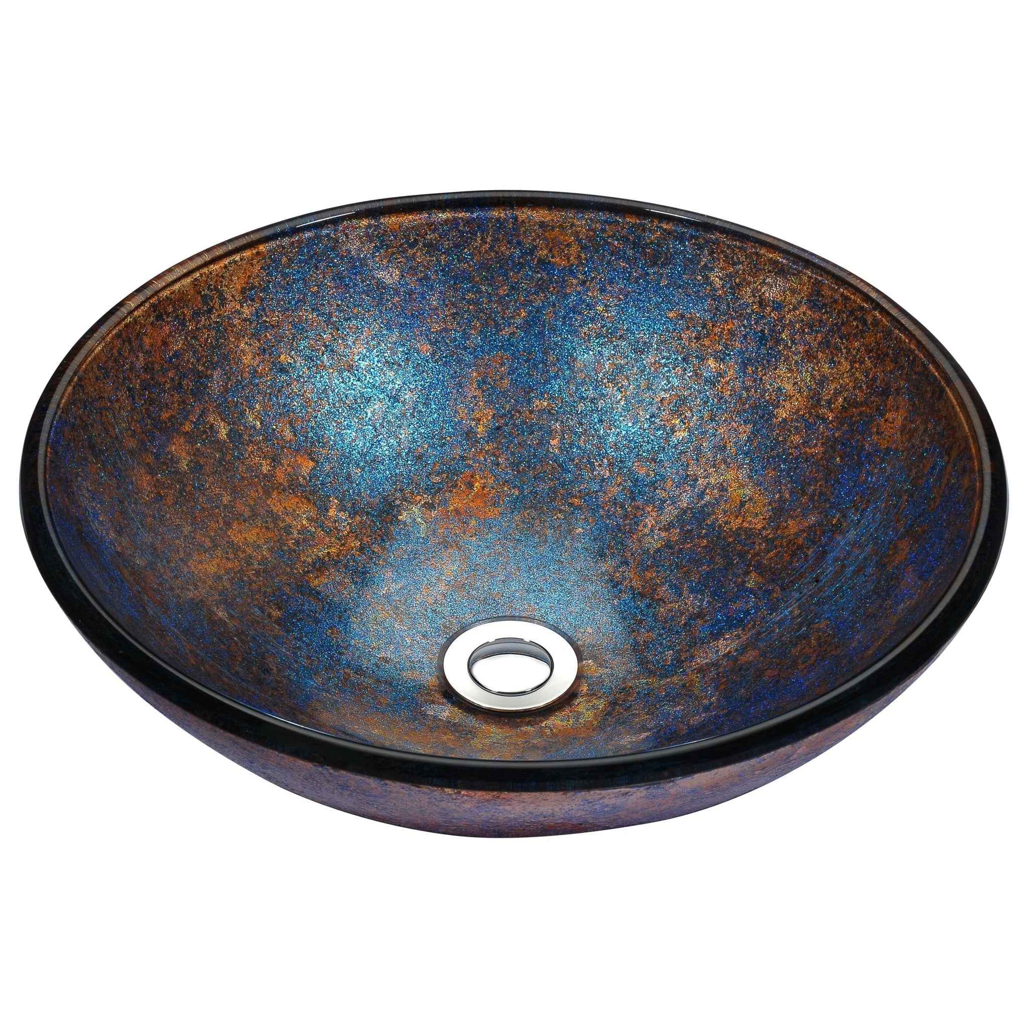 ANZZI, ANZZI Stellar Series 17" x 17" Round Sapphire Burst Deco-Glass Vessel Sink With Polished Chrome Pop-Up Drain